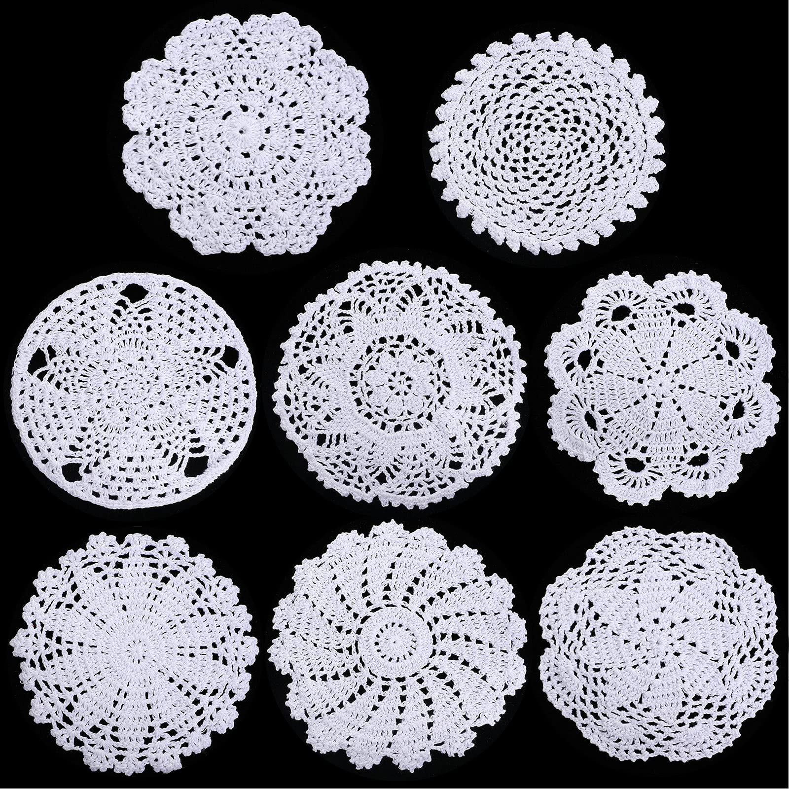 Chuangdi 8 Pcs 6 to 8 Inches Handmade Crochet Doilies White Lace Doilies for Tables Vintage Round Cotton Placemats Coasters Rust