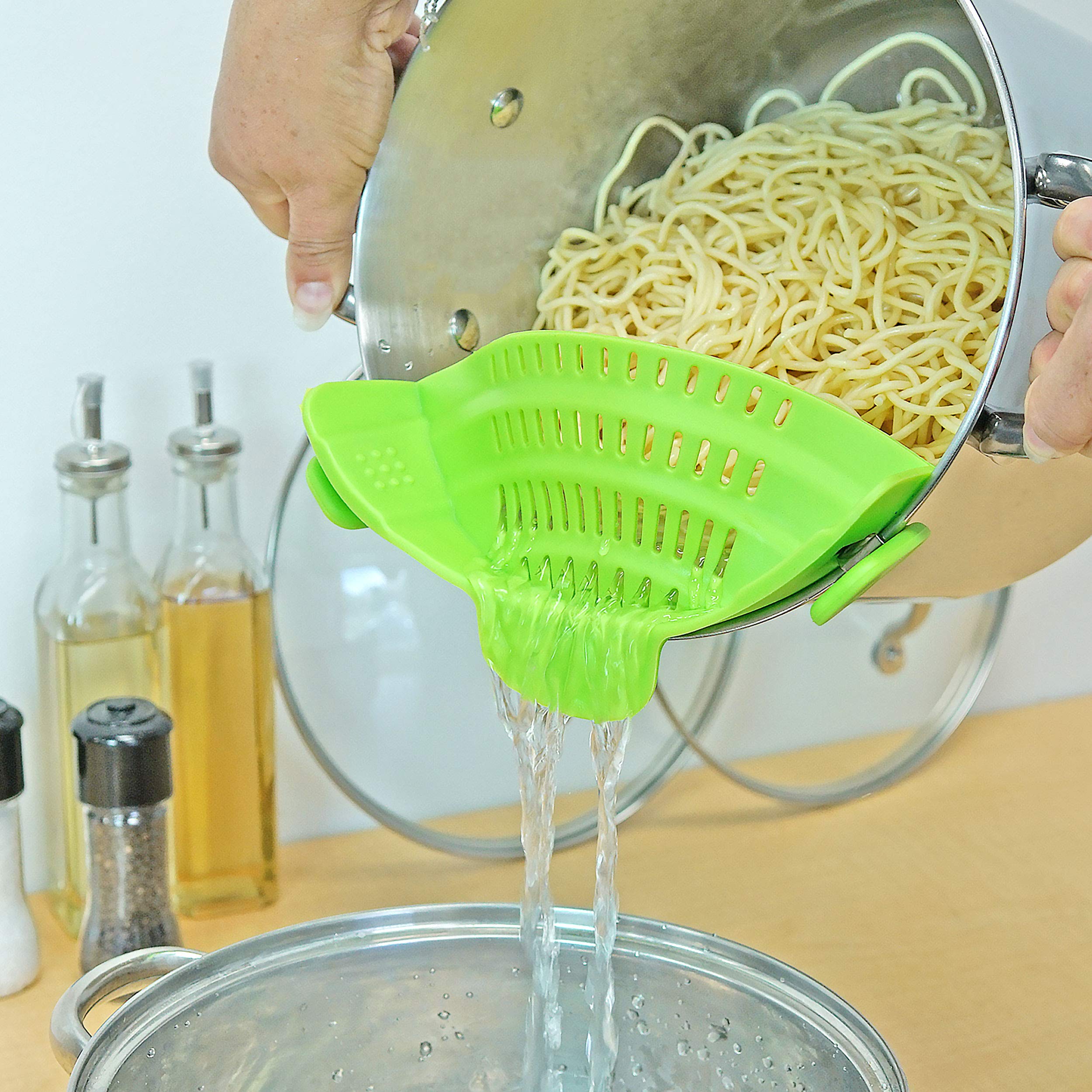 Rubber Snap Strainer, Green - Southern Homewares - Cook Pasta & Rice, Silicone Kitchen Tool For Pots & Pans