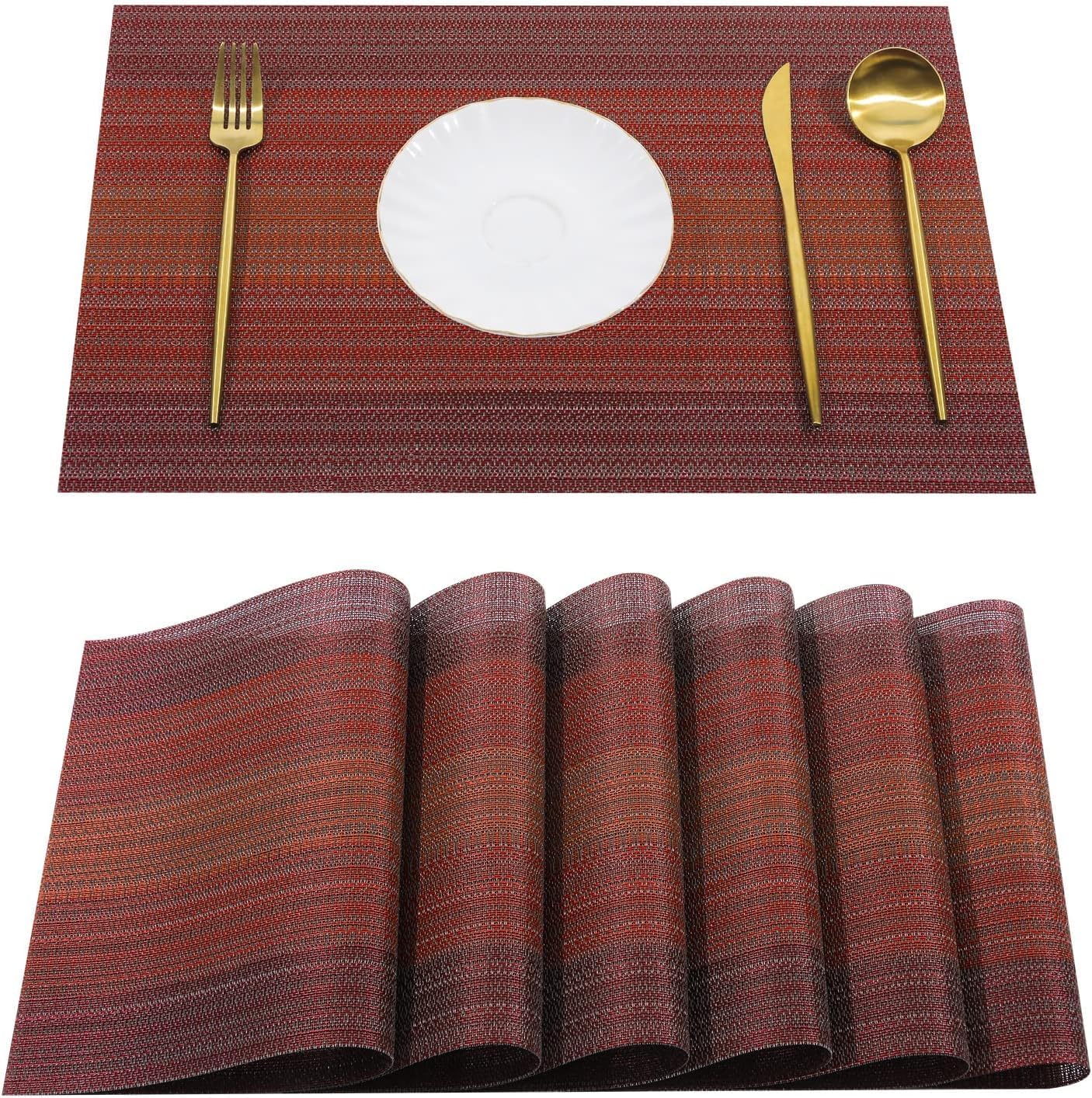 Royalkart Dining Table Mat Easy to CleanWashable Reversible AntiSlip Set of 6 Table Mats StainResistant PVC Vinyl HeatResist