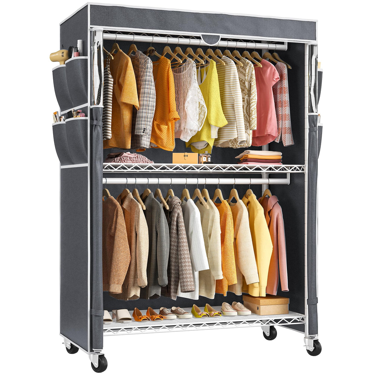 Raybee Heavy Duty Clothes Rack With Cover Clothing Racks For Hanging Clothes With Wheels And Adjustable Feet Portable And Load 5