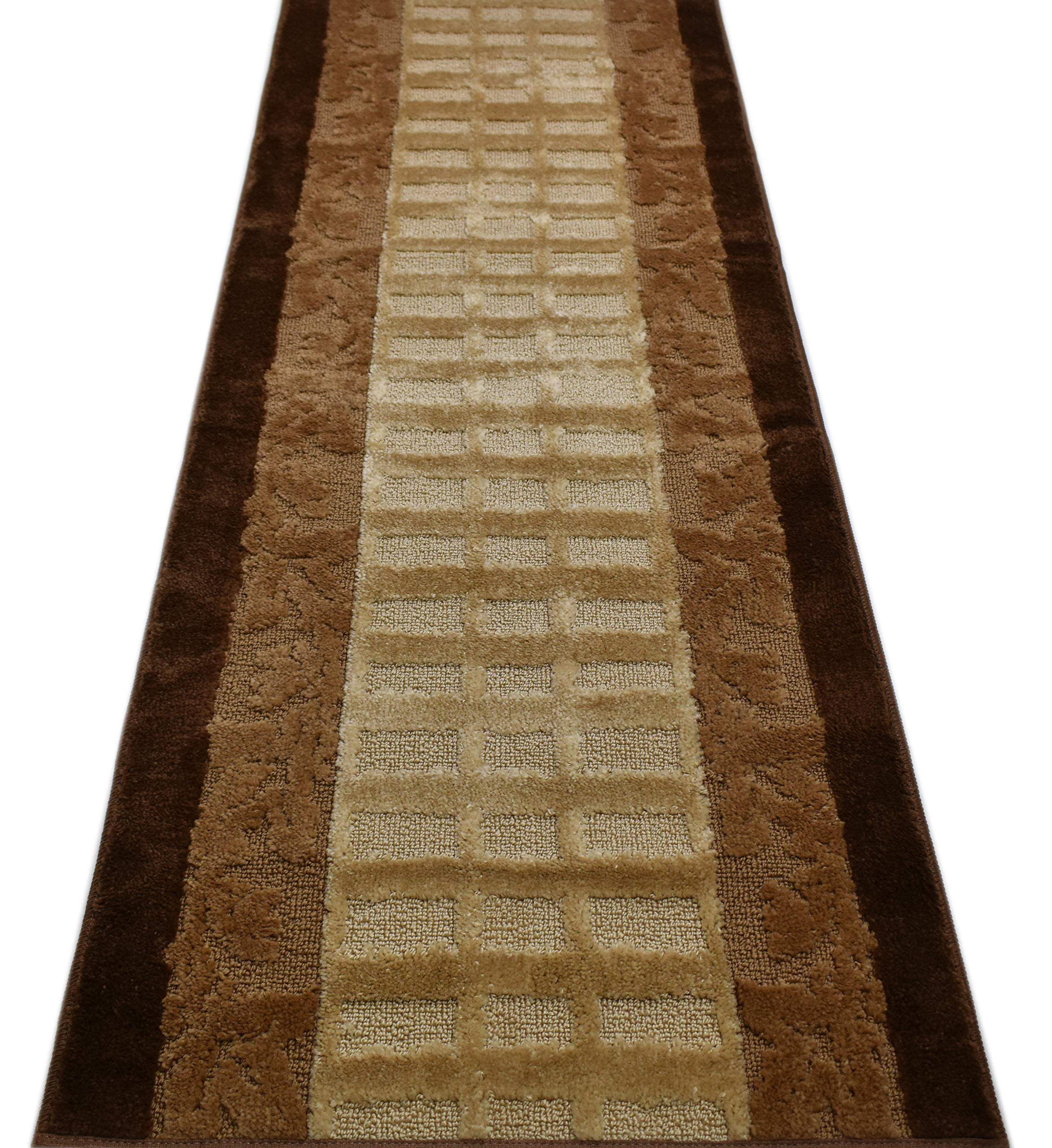 ORFA HOME Custom Size Leaves Hallway Runner Rug Slip Resistant, 26 Inch Wide x Your Choice of Length Size, Brown, 26 Inch X 18 F