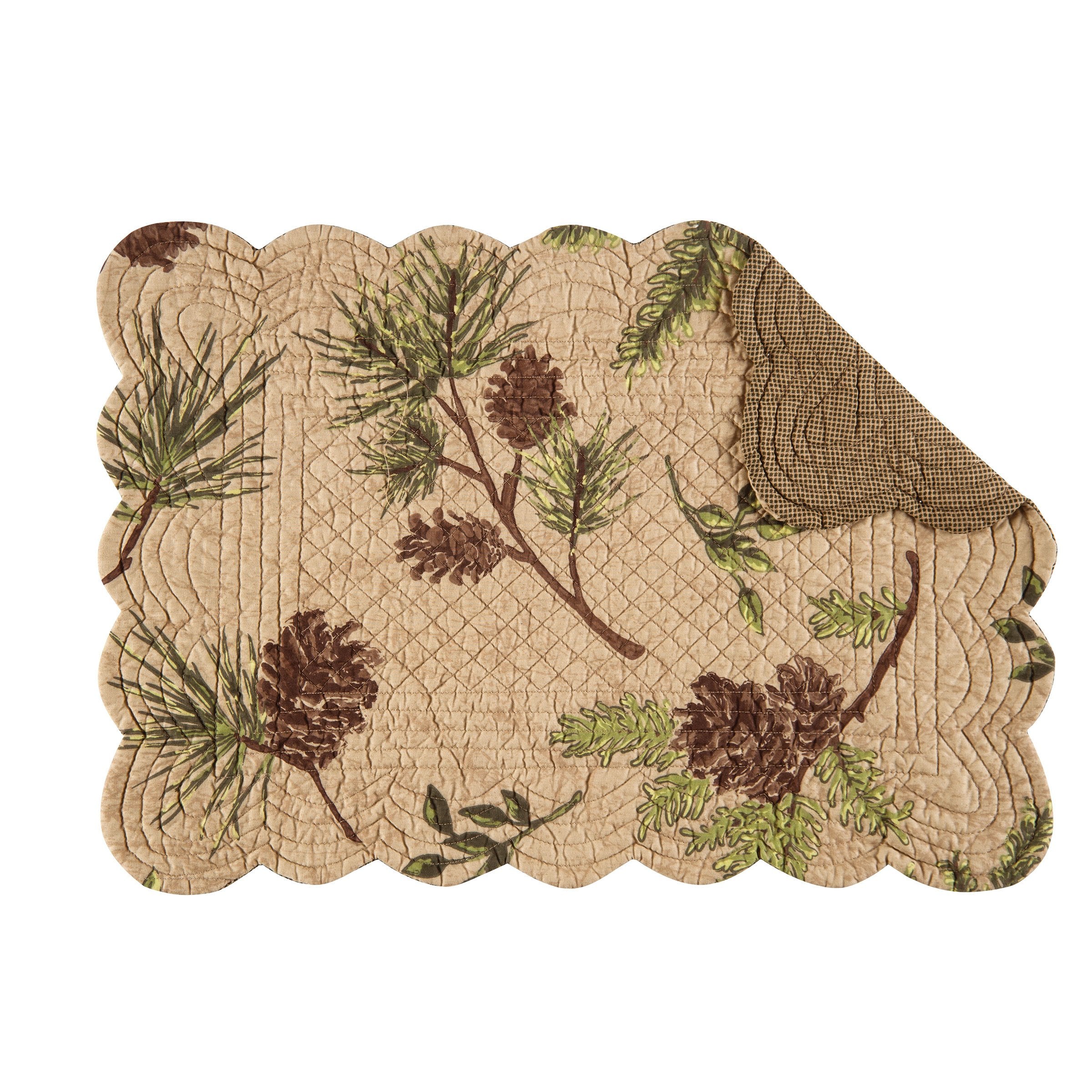 C&F Home Woodland Retreat Pinecone Pine Cabin Lodge Brown Green Rectangular Cotton Quilted Tabletop Placemat Single Placemat Rec