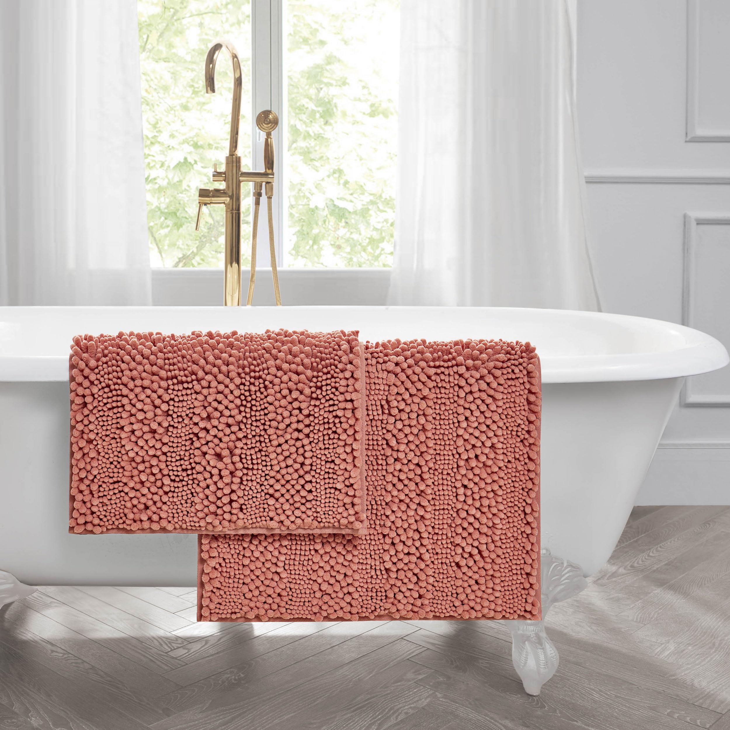 Laura Ashley - Astor Chenille Bath Mats | Set Of 2| 100% Polyester | Premium Bathroom D  Cor | Machine Washable | Tpr Backing |