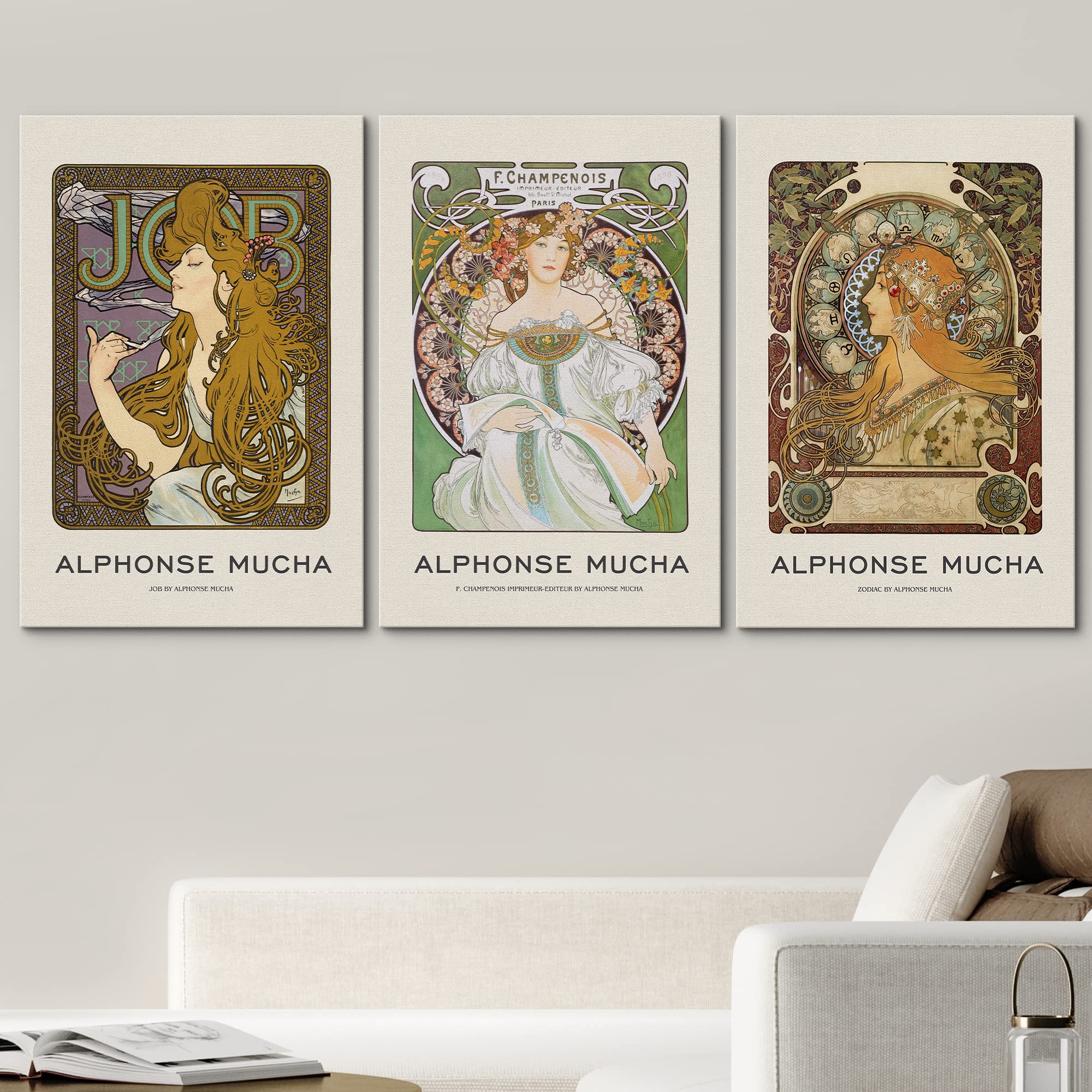 Wall26 Canvas Print Wall Art Set Alphonse Mucha Art Nouveau Floral Women Nature People Illustrations Fine Art Decorative Retro P