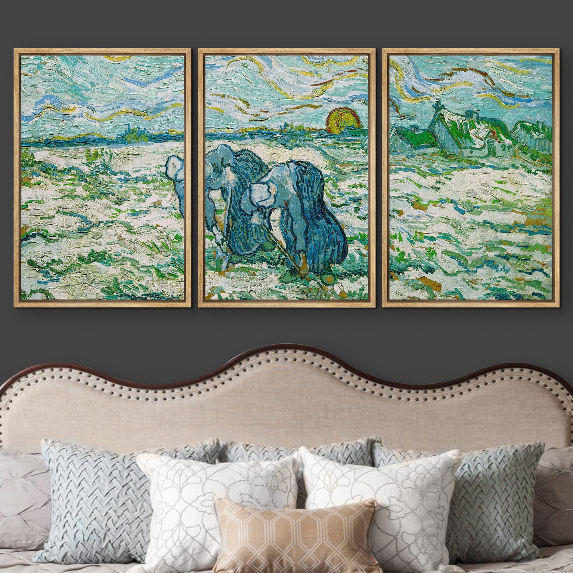 Wall26 Framed Canvas Print Wall Art Set Two Peasant Women Digging In Field Vincent Van Gogh Classical Illustrations Fine Art Dec