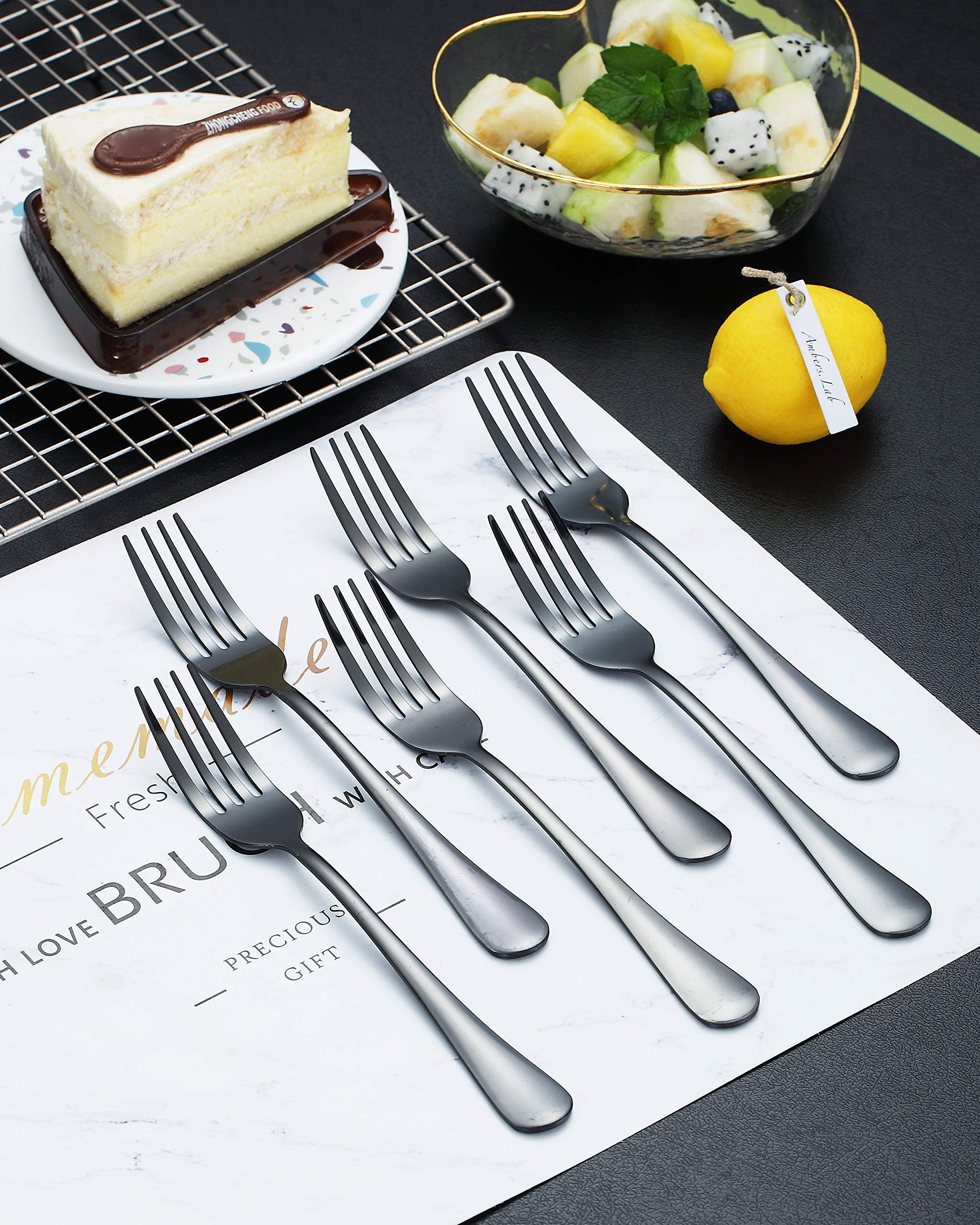 Kyraton Black Dinner Fork 6 Pieces  Stainless Steel 8.17 Inch Forks Black Titanium Plating Silverware  Black Forks Set of 6