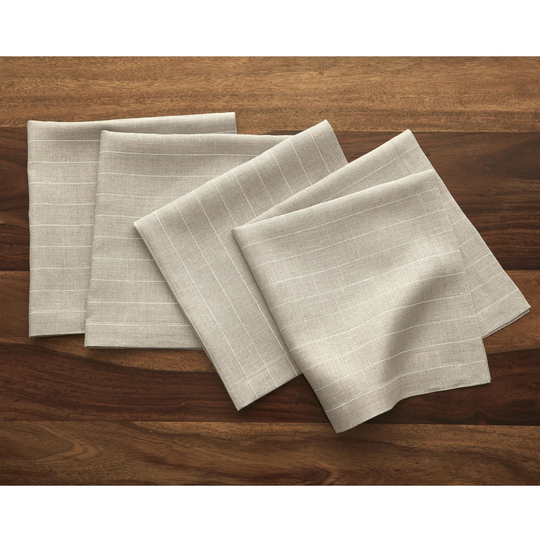 Solino Home Pinstripe Linen Dinner Napkins 20 X 20 Inch - 100% Pure Linen Natural And White Cloth Napkins Set Of 4 - Handcrafted