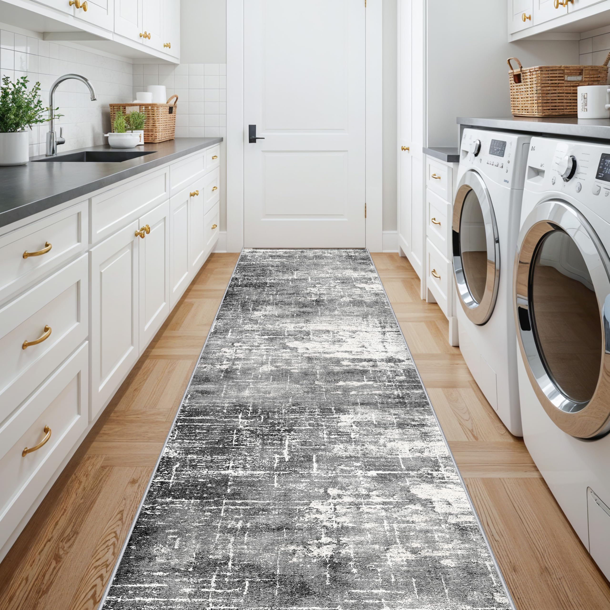 Abstract 14ft Long Runner Rug: Non-Slip Washable Rug Runner Low-Pile Soft Beside Carpet Indoor Farmhouse Entryway Floor Mat Bath