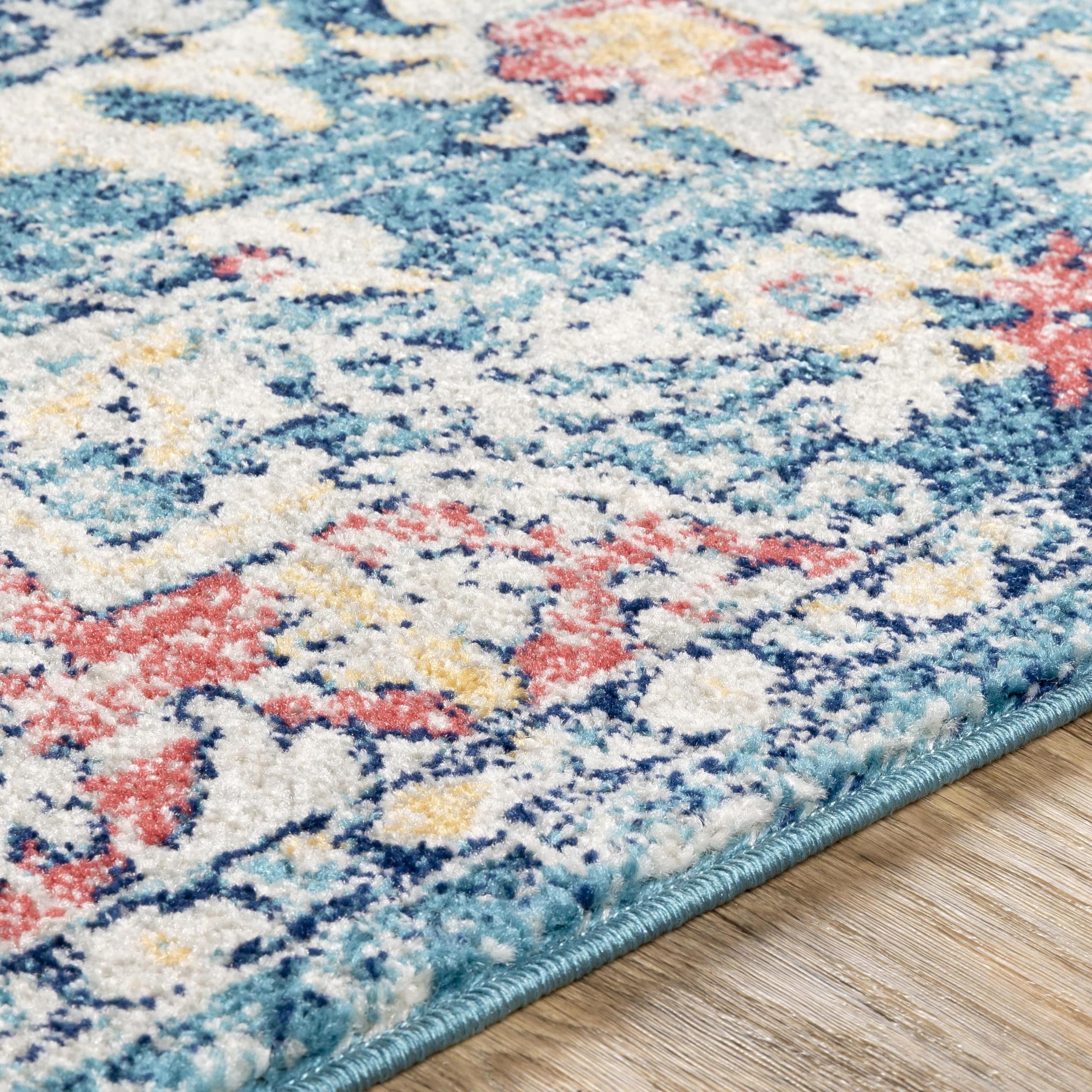 Livabliss Area Rugs - 5x7 Odelia Vintage Boho Blue Off-White Saffron Area Rug for Living Room Bedroom - Floral Medallion Stain R