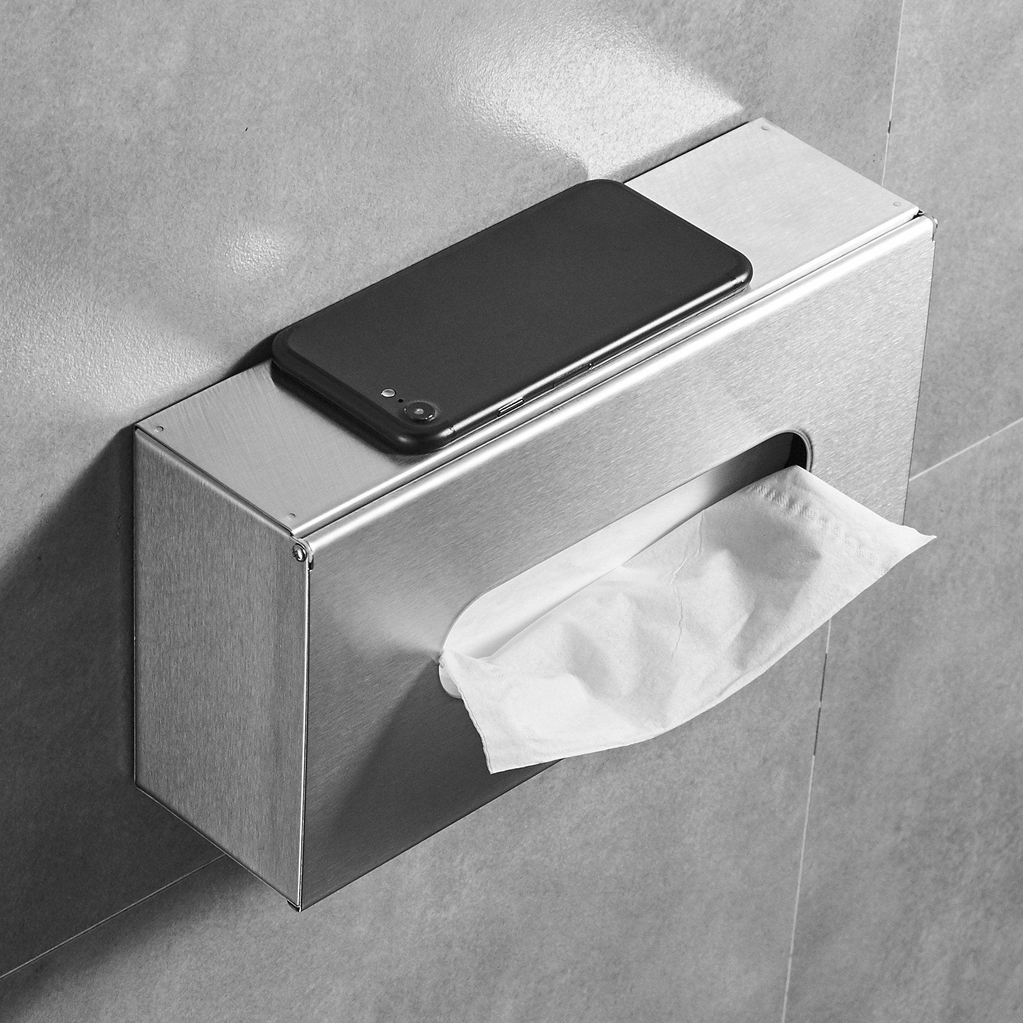 JunSun Rectangular Tissue Box Cover, Brushed Nickel Stainless Steel Napkin Holder, Model JS22231 for Bathroom, Bedroom, Office
