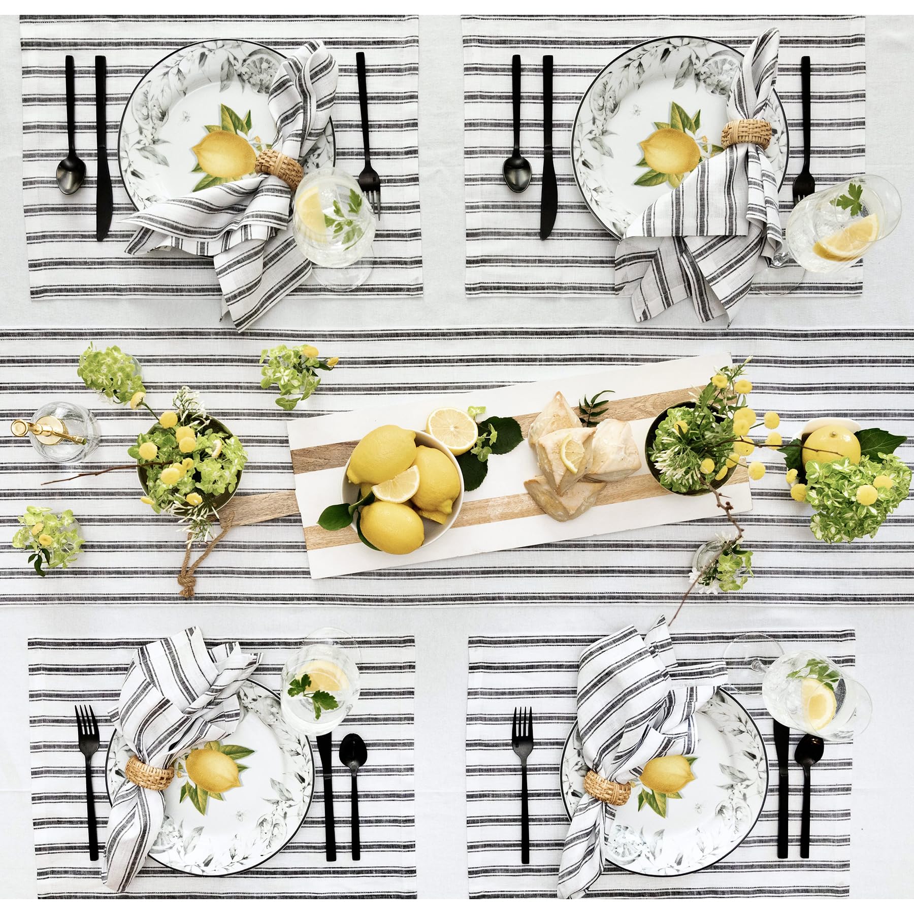 Solino Home Linen Stripe Table Runner 108 Inches Long - 100% Pure Linen Black And White Spring Table Runner 14 X 108 Inch - Farm