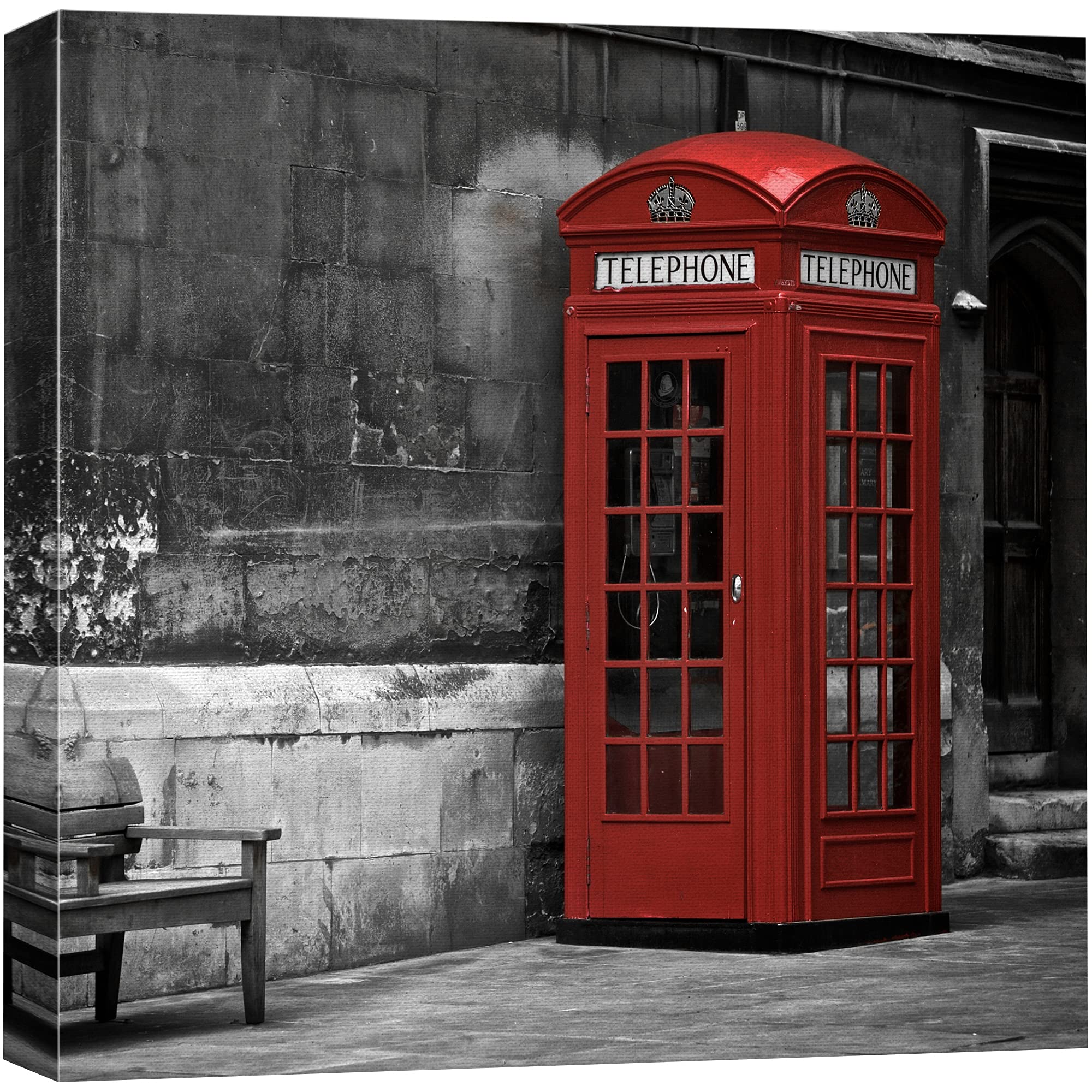 Wall26 Canvas Print Wall Art Pop Of Color Telephone Booth In London Architecture & Maps Cities Photography Realism Chic Scenic R
