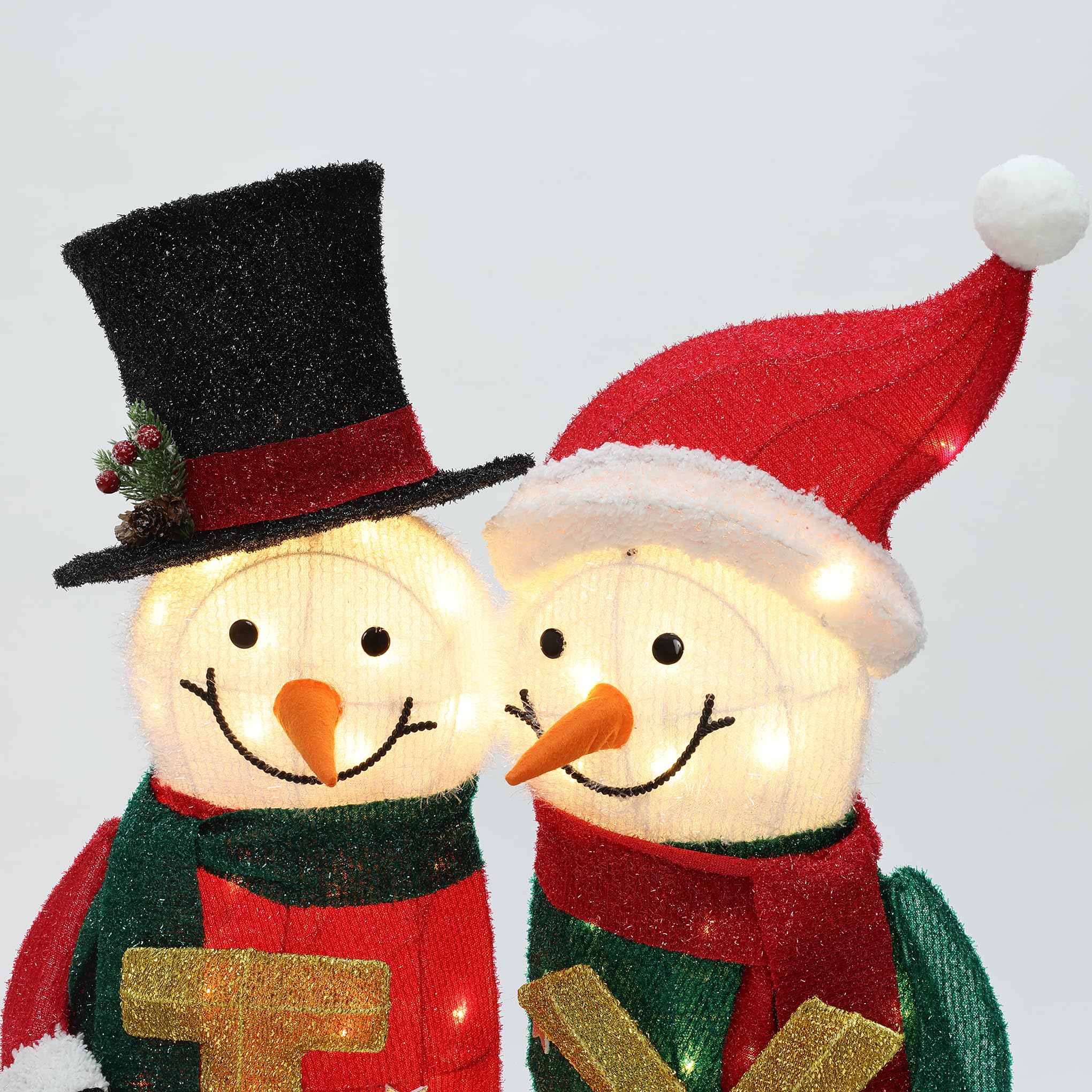 LuxenHome 3FT Lighted Snowman Family Outdoor Decoration, Prelit Joy Snowman with Hat and Scarf, Illuminated Christmas Decoration
