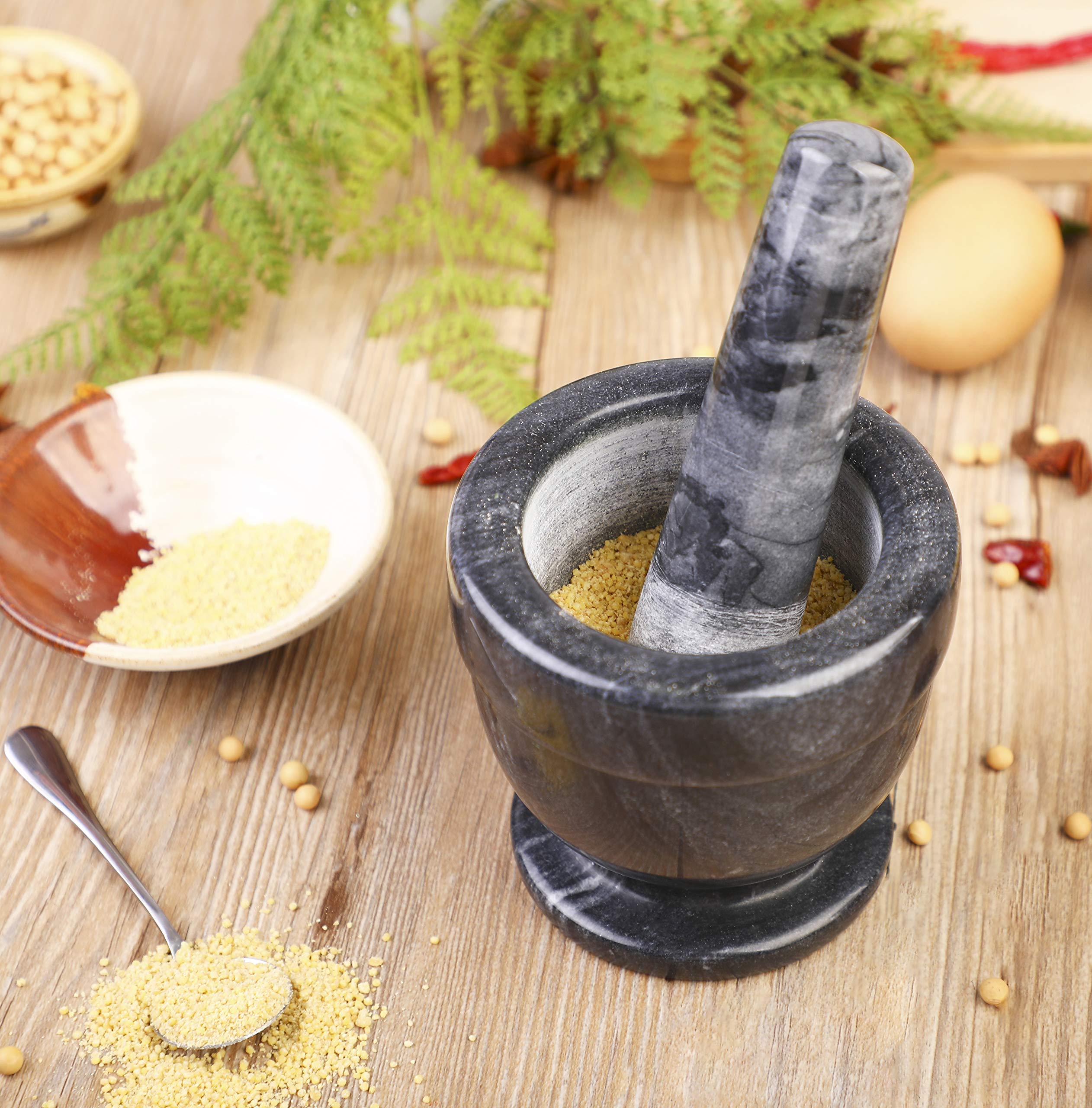 Mortar And Pestle Marble Set For Spices Pestos Seasonings Pastes Guacamole Bowl Herb Grinder Easy To Clean Included:Silicone Mat