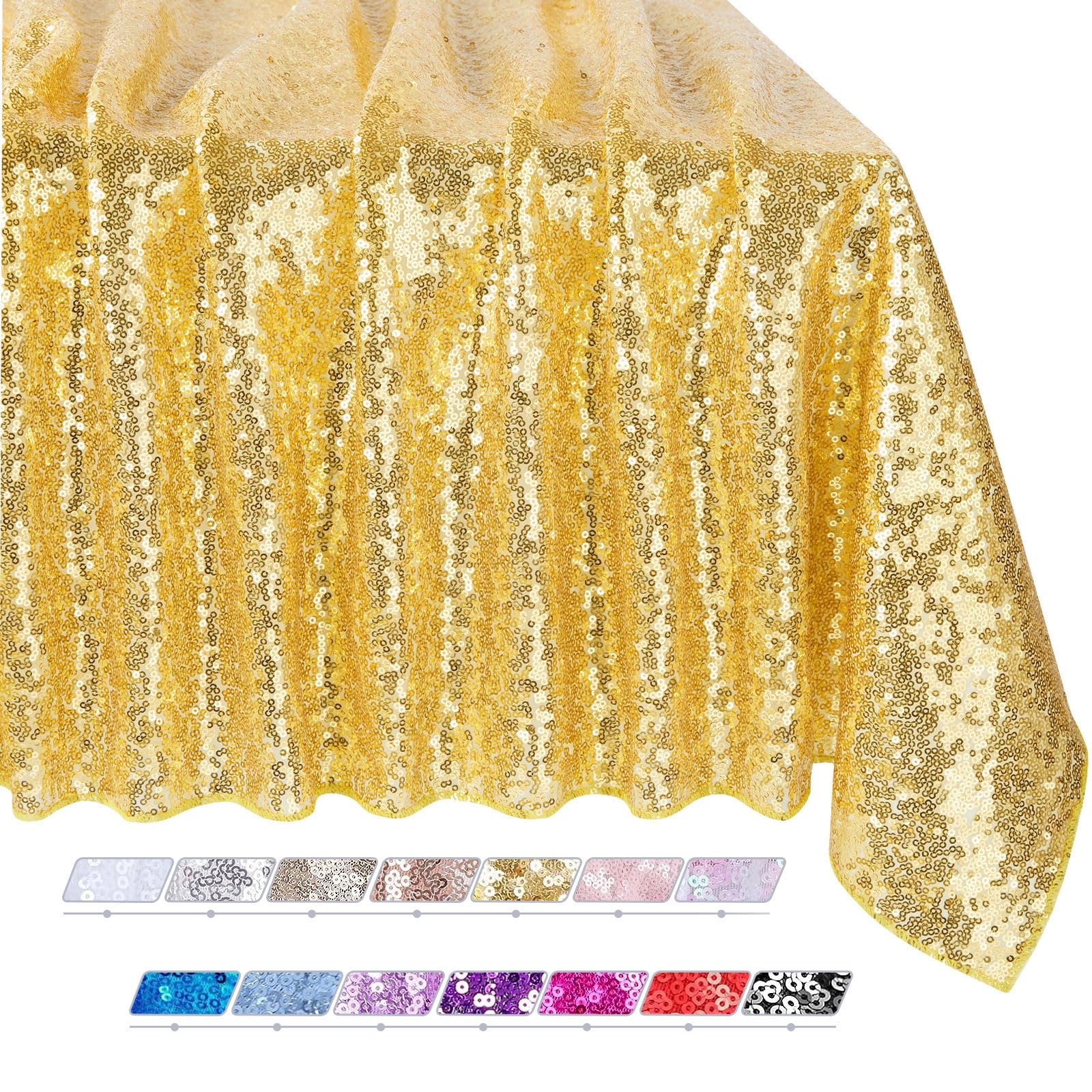 Queendream Sequin Tablecloth - Gold Tablecloth 50X80 Inch Glitter Table Cloth Sequin Party Fabric For Birthday Birdal Baby Showe