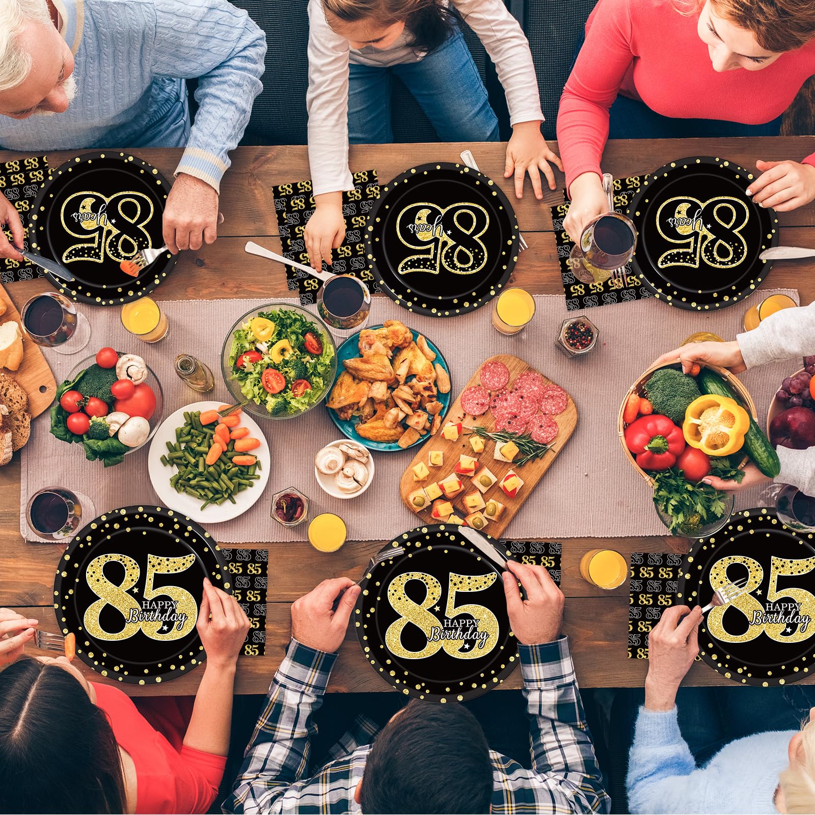 96 Pcs 85Th Birthday Party Supplies 85Th Birthday Tableware Plates Cheers To 85 Years Table Decorations Dinnerware Happy 85Th Bi