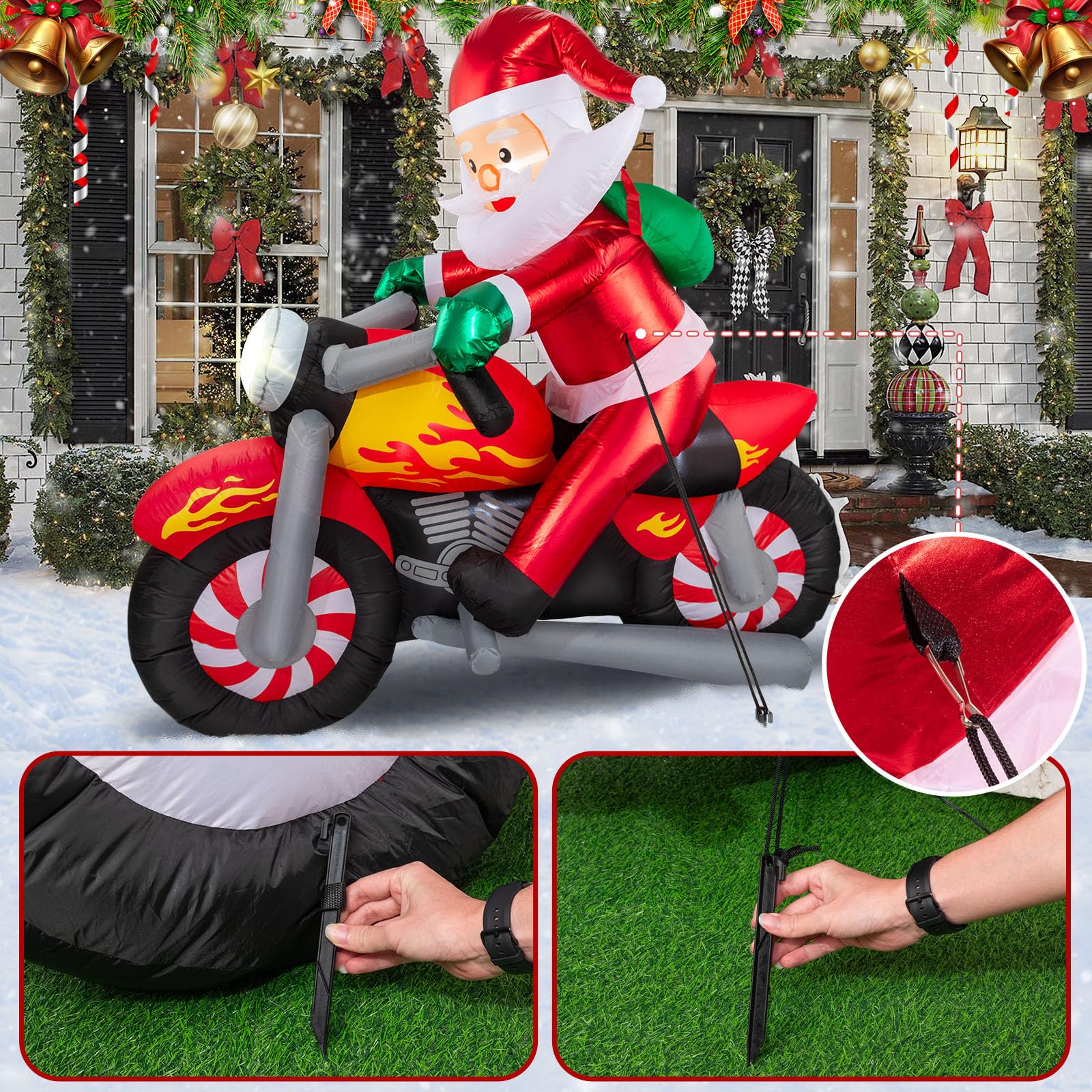 6FT Christmas Inflatables Outdoor, Santa Claus on Motorcycle Christmas Blow Up Yard Decorations, Xmas Santa Inflatables Riding M