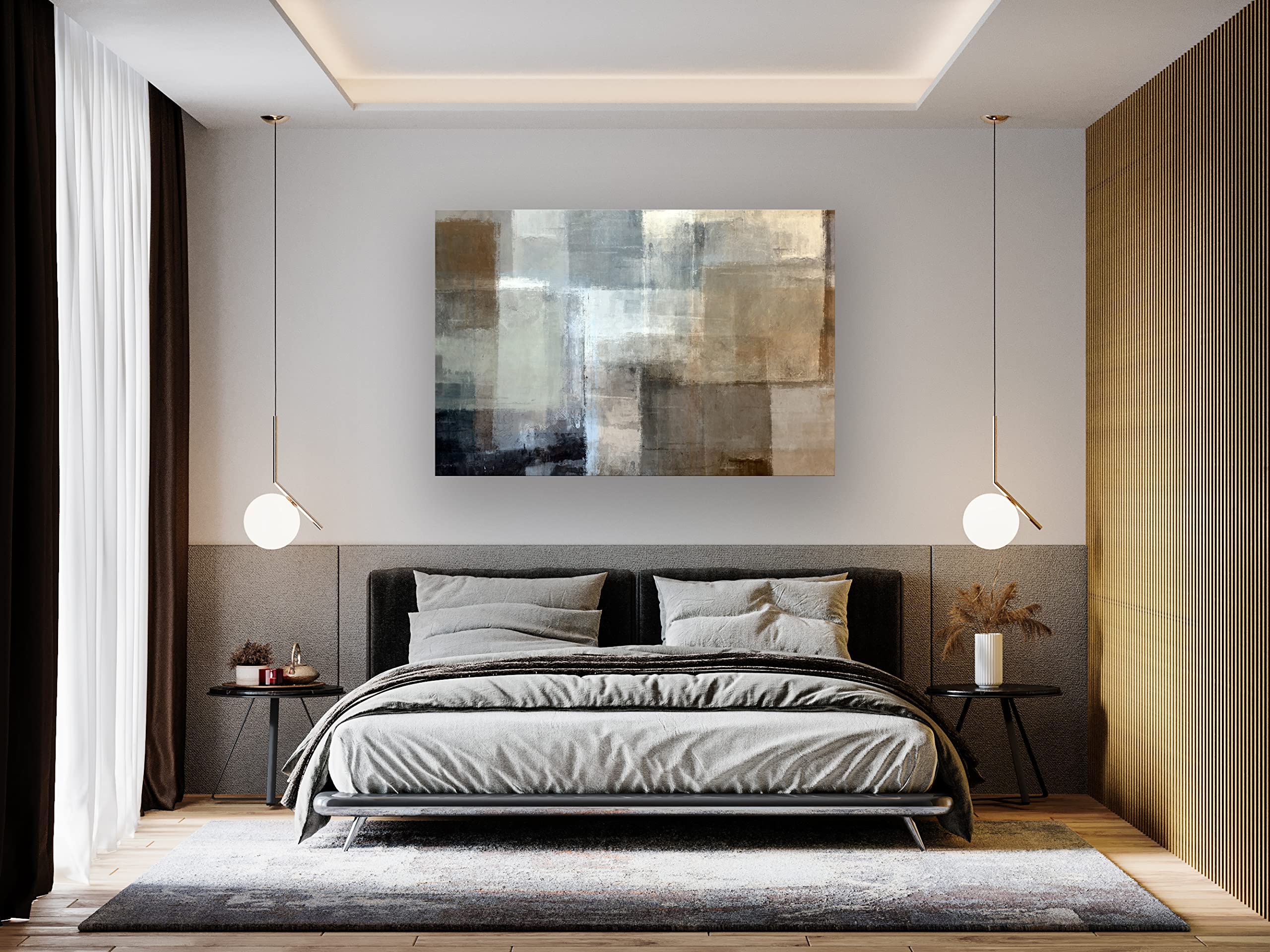 A61269 Canvas Prints Abstract Wall Art Print Paintings Grey and Brown Stretched Canvas Wooden Framed for living Room Bedroom and Office Home Decor Artwork XLarge 24x36inch