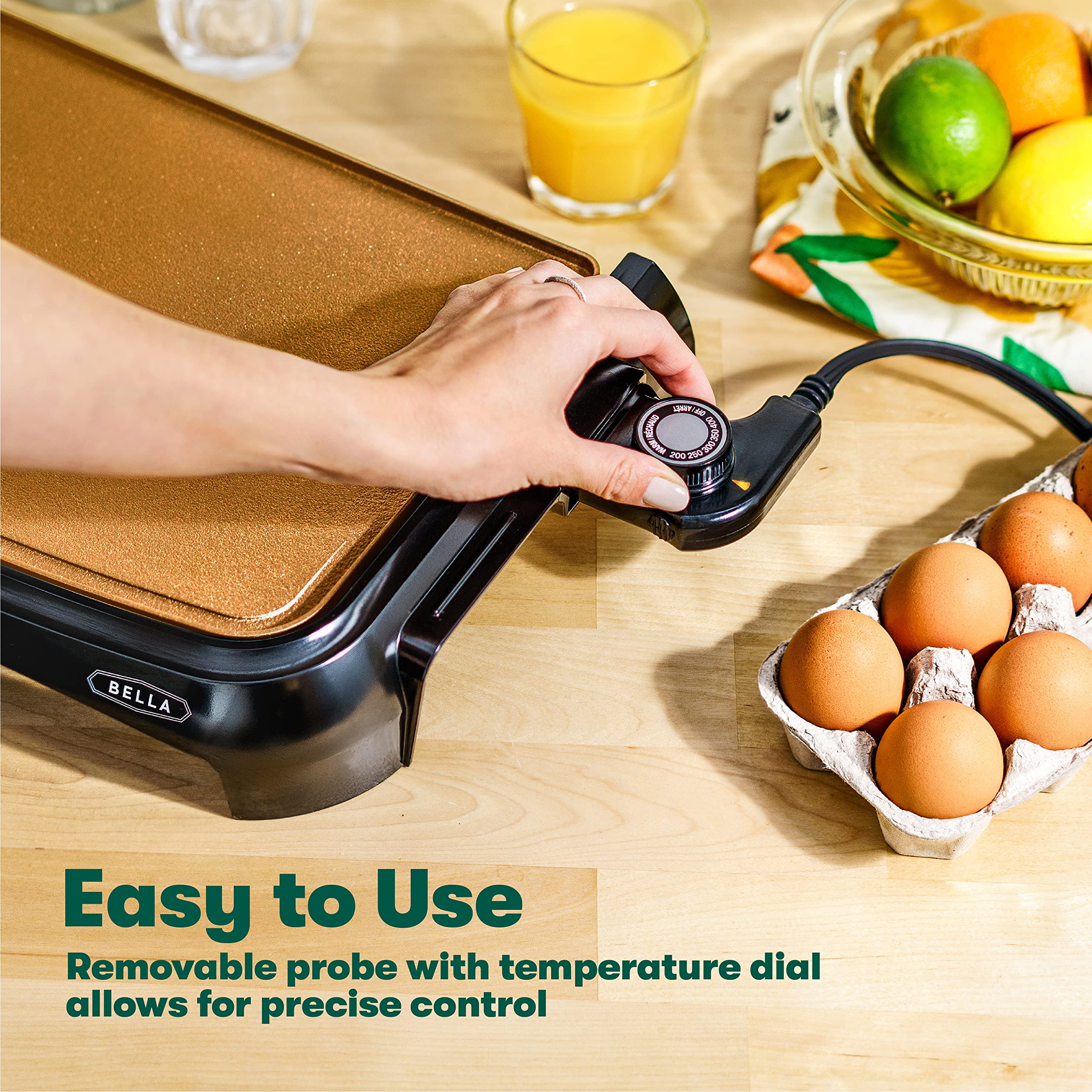 Bella Griddle Ceramic Copper Ti, Healthy-Eco Non-Stick Coating, Hassle-Free Clean Up, Large Submersible Cooking Surface, 10 X