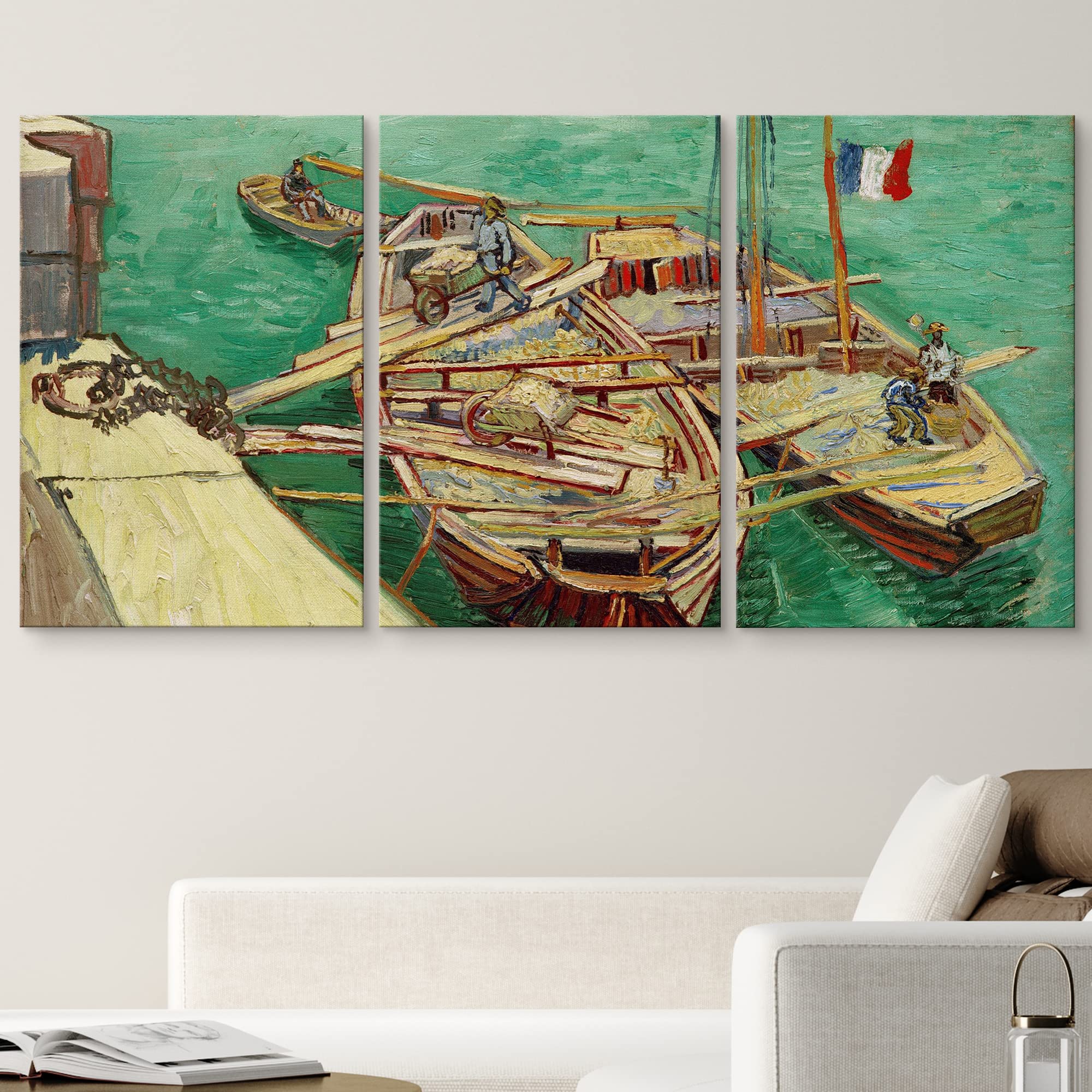 Wall26 Canvas Print Wall Art Set Quay With Men Unloading Sand Barges Vincent Van Gogh Classical Illustrations Fine Art Historic