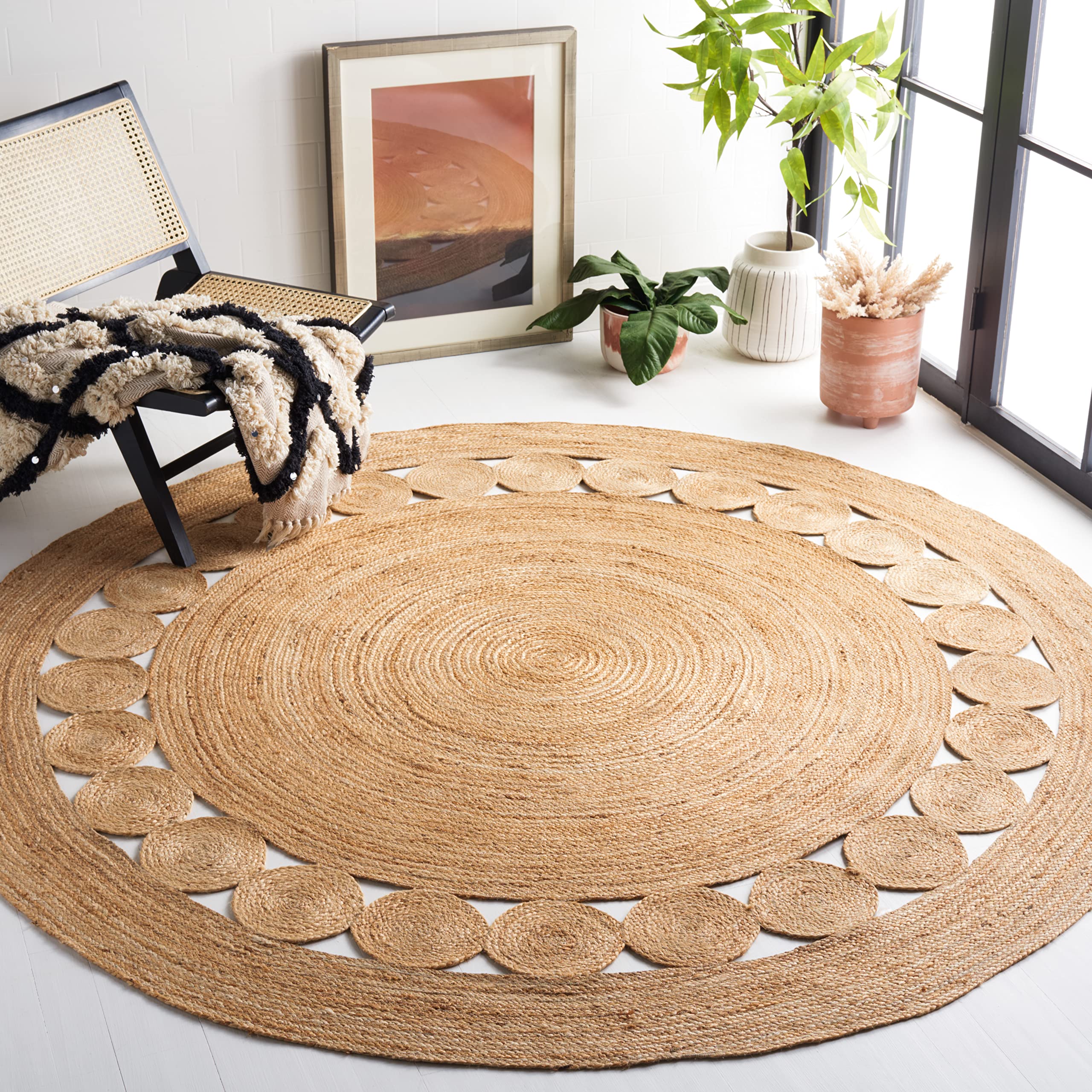 SAFAVIEH Natural Fiber Collection Area Rug - 5 Round, Natural, Handmade Boho Charm Farmhouse Jute, Ideal for High Traffic Areas