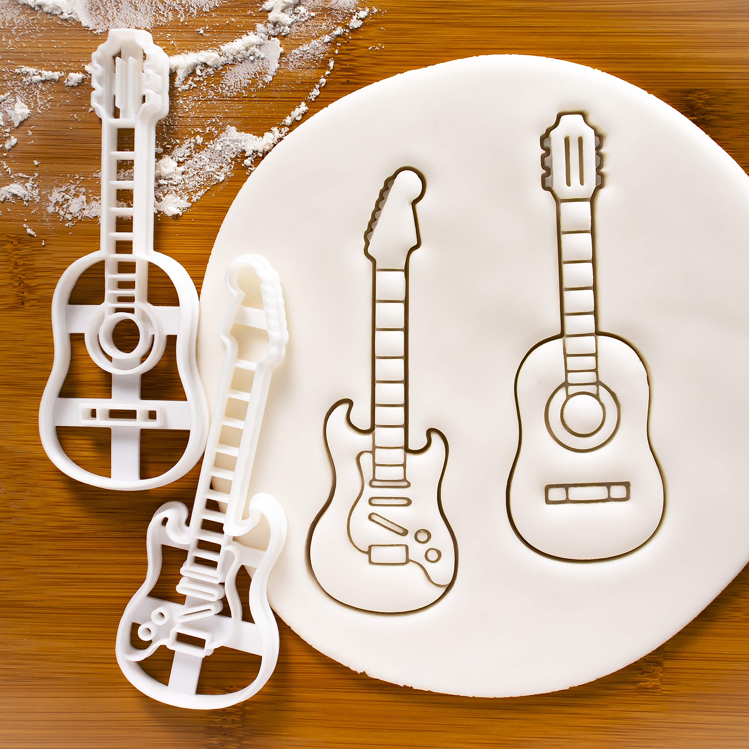 Set Of 2 Guitar Cookie Cutters (Designs: Acoustic And Electric Guitar), 2 Pieces - Bakerlogy