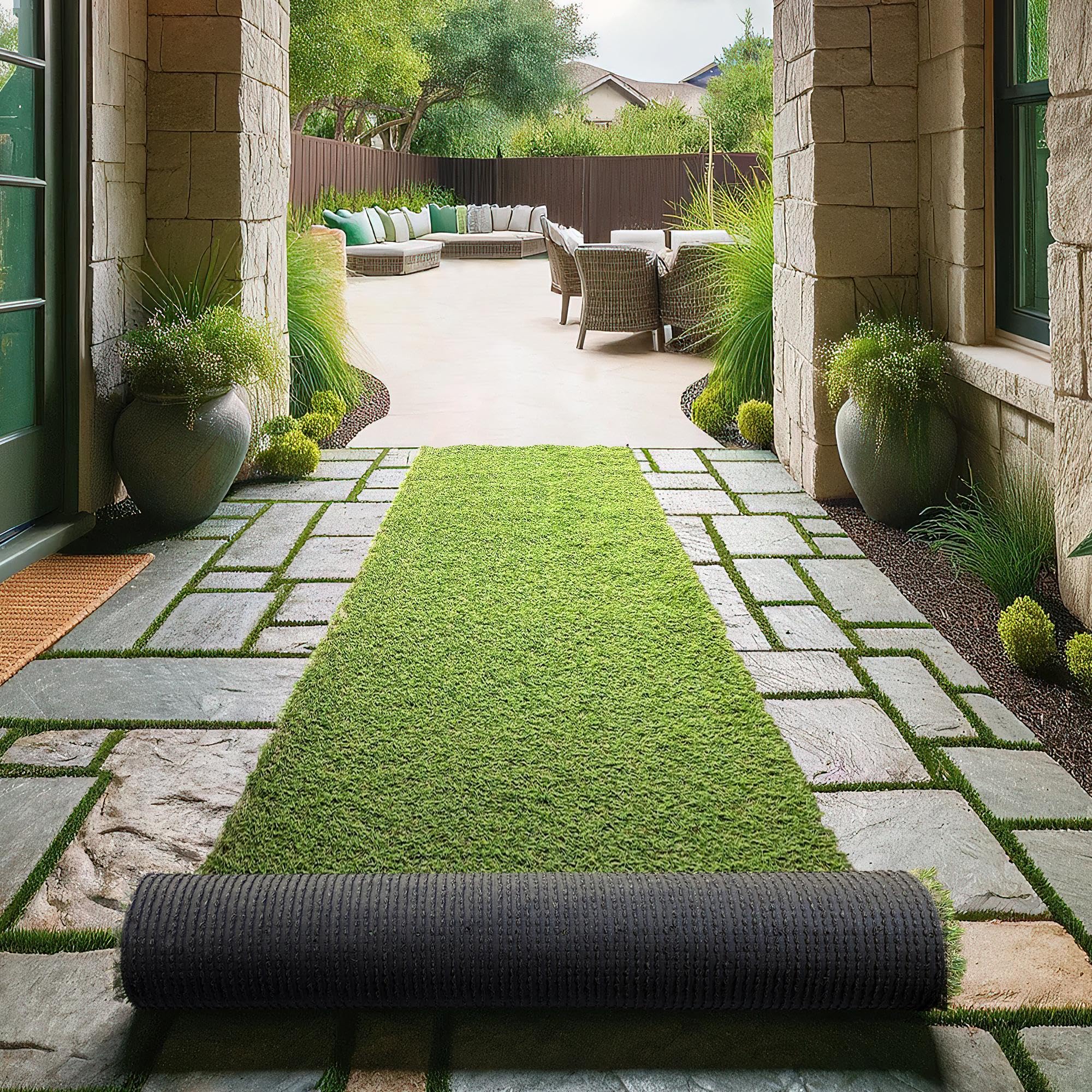 Sweet Home Stores Waterproof Easy-Clean Solid Grass 3x29 Indoor/Outdoor Artificial Grass Runner Rug, 27 x 29, Green