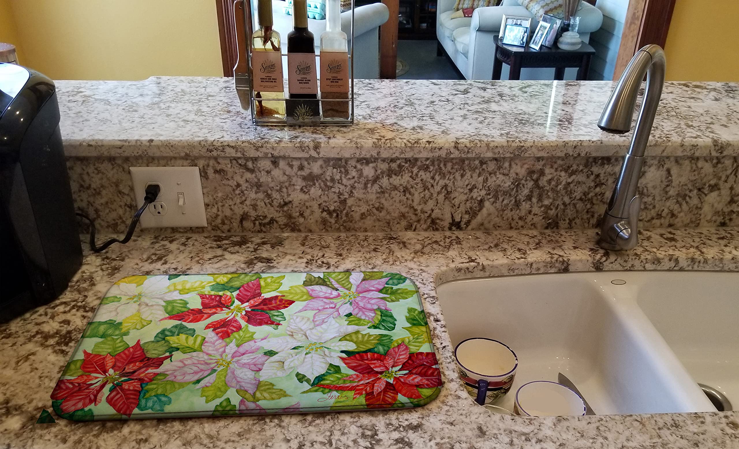 Poinsettias by Ferris Hotard Dish Drying Mat