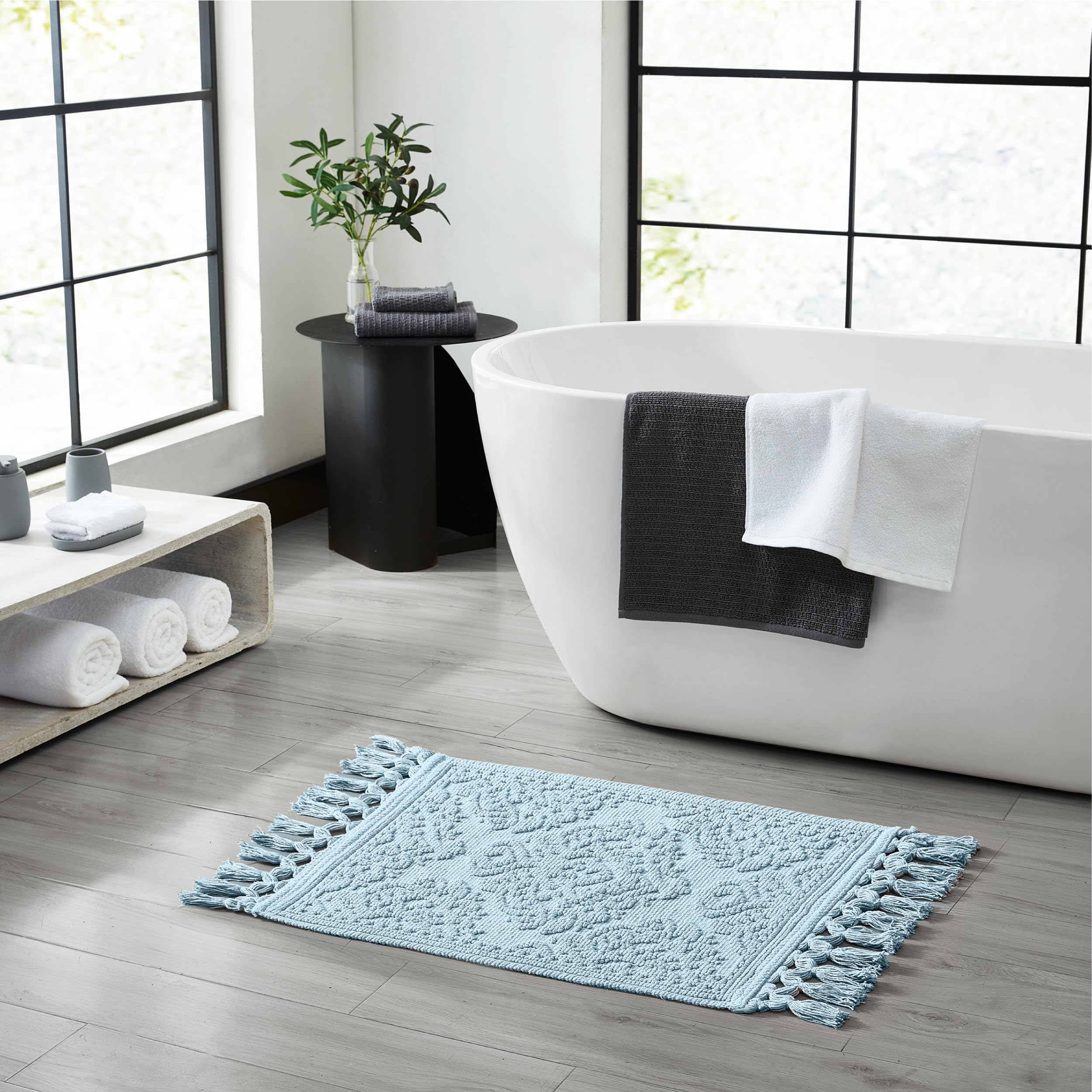 Jean Pierre - Ricardo Bath Mat, Woven Fringe Bathroom Rugs, 100% Cotton, Premium Bathroom Decor - Measures 21'' X 41'' - Light B