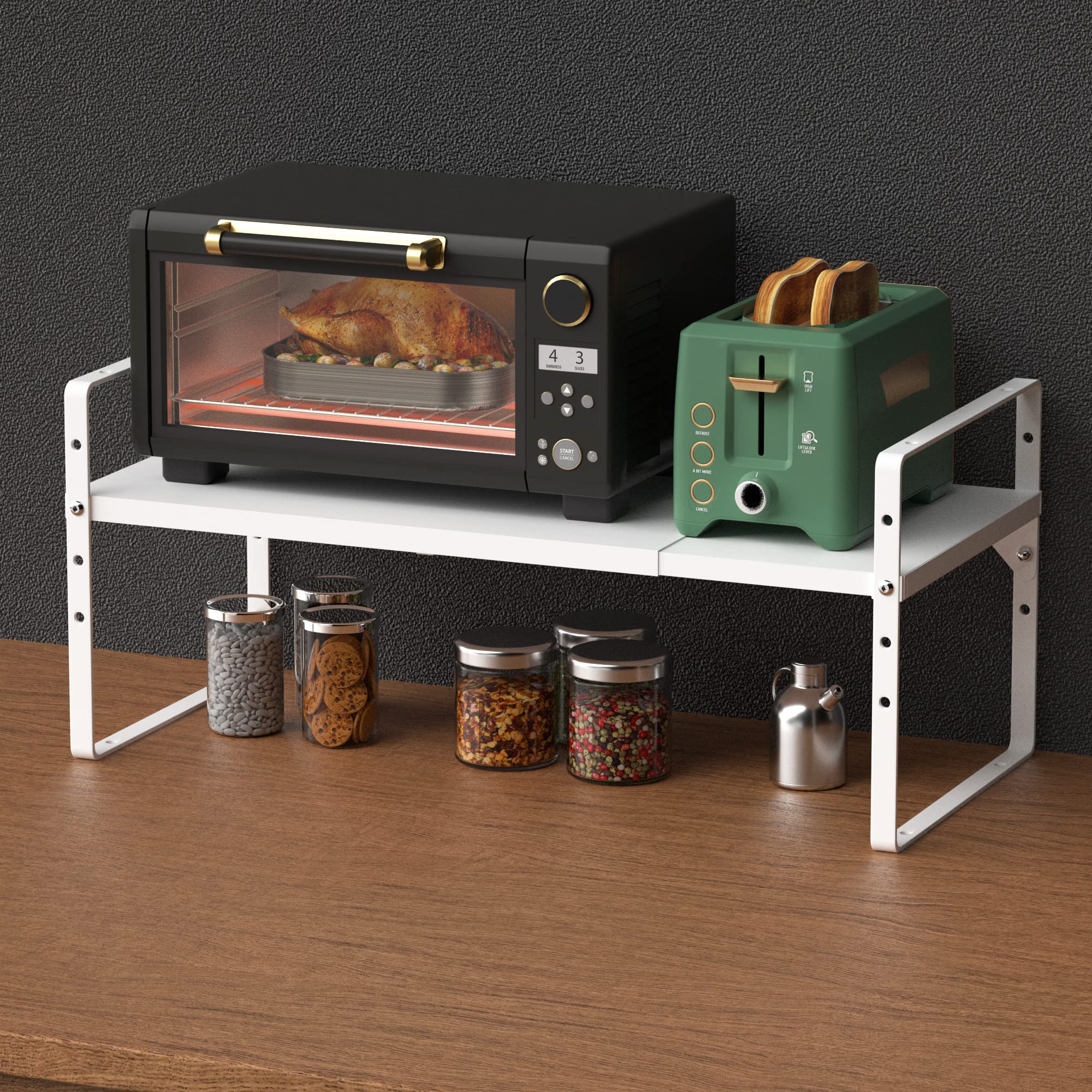 Ipegtop Expandable Cabinet Storage Shelf Organizer, Heavy Duty Steel Metal Spice Rack Adjustable Height Home Office Garage Pantr