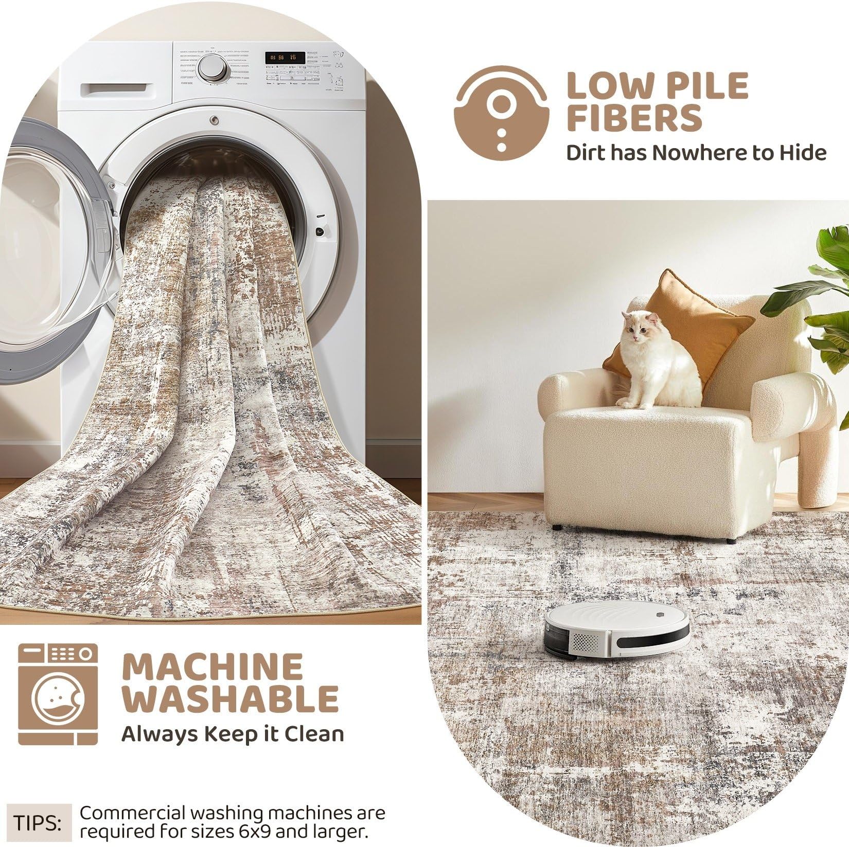 UERMEI 8x10 Area Rug Living Room Rugs - Washable Neutral Modern Abstract Soft Thin Rug Indoor Floor No Slip Rug Carpet for Bedro