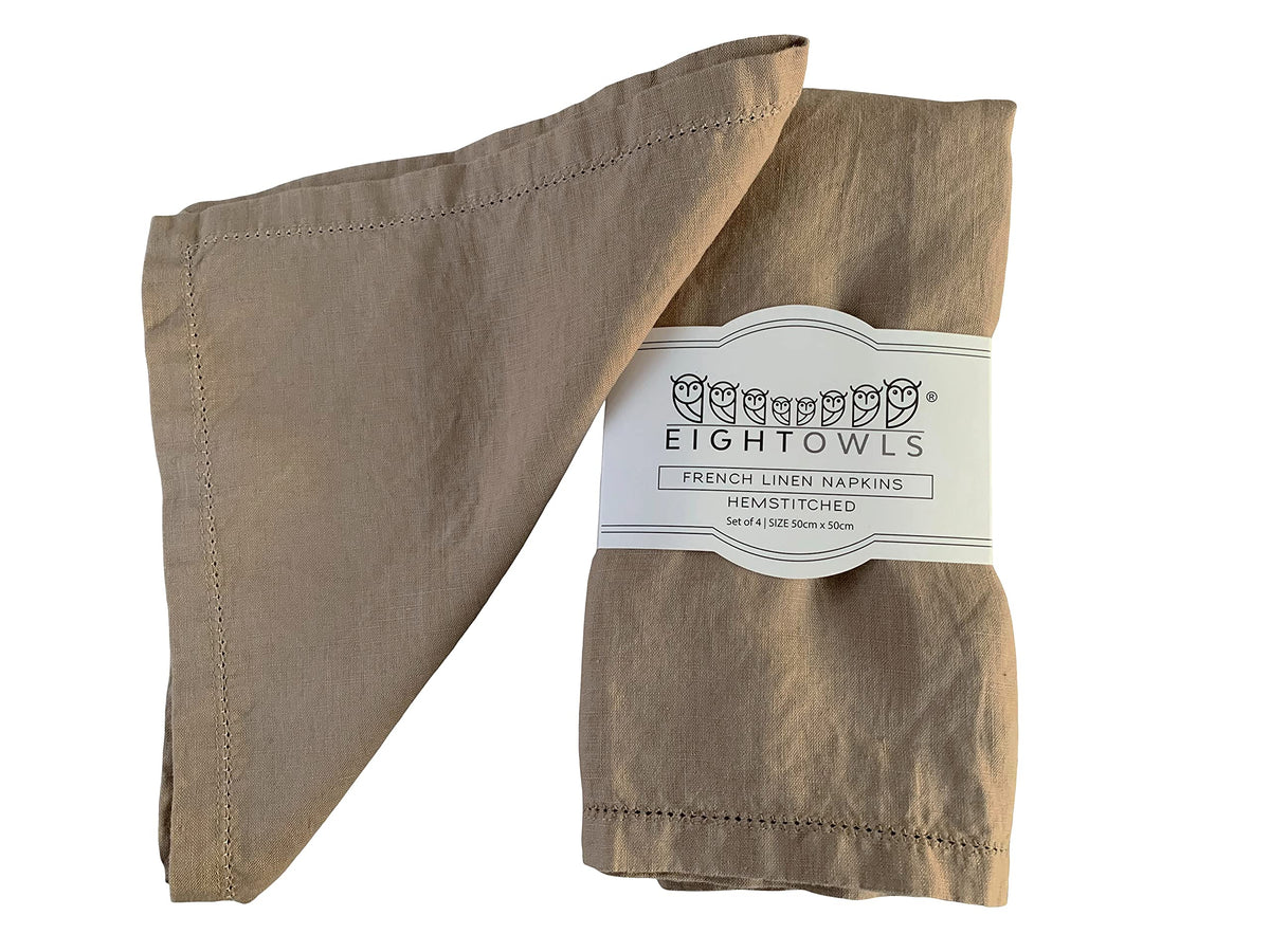 Hemstitched Linen Napkins - 20 Inch X 20 Inch - Stonewashed Pure Linen Cloth Dinner Napkins With Mitered Corners - 100% French F