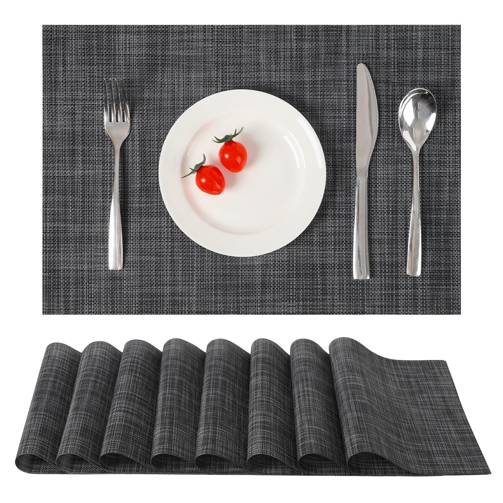 Myir JUN Placemats Set of 8, Vinyl Woven Placemats Place Mats Indoor Set of 8 Washable Table Mats Non-Slip Place mats for Dining