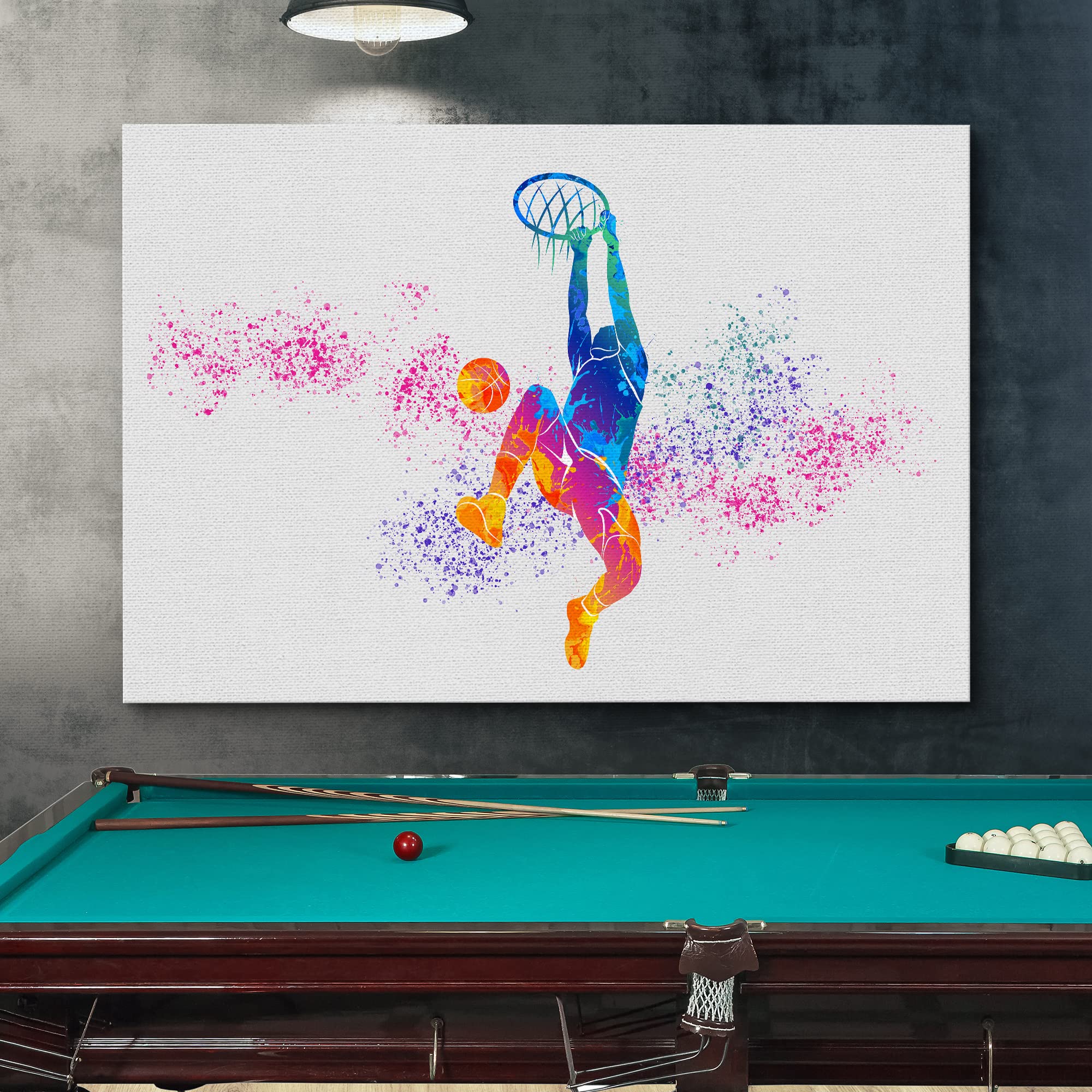 Wall26 Canvas Print Wall Art Rainbow Spray Paint Ink Basketball Player Sports & Fitness Athletes Digital Art Realism Boy'S Bedro