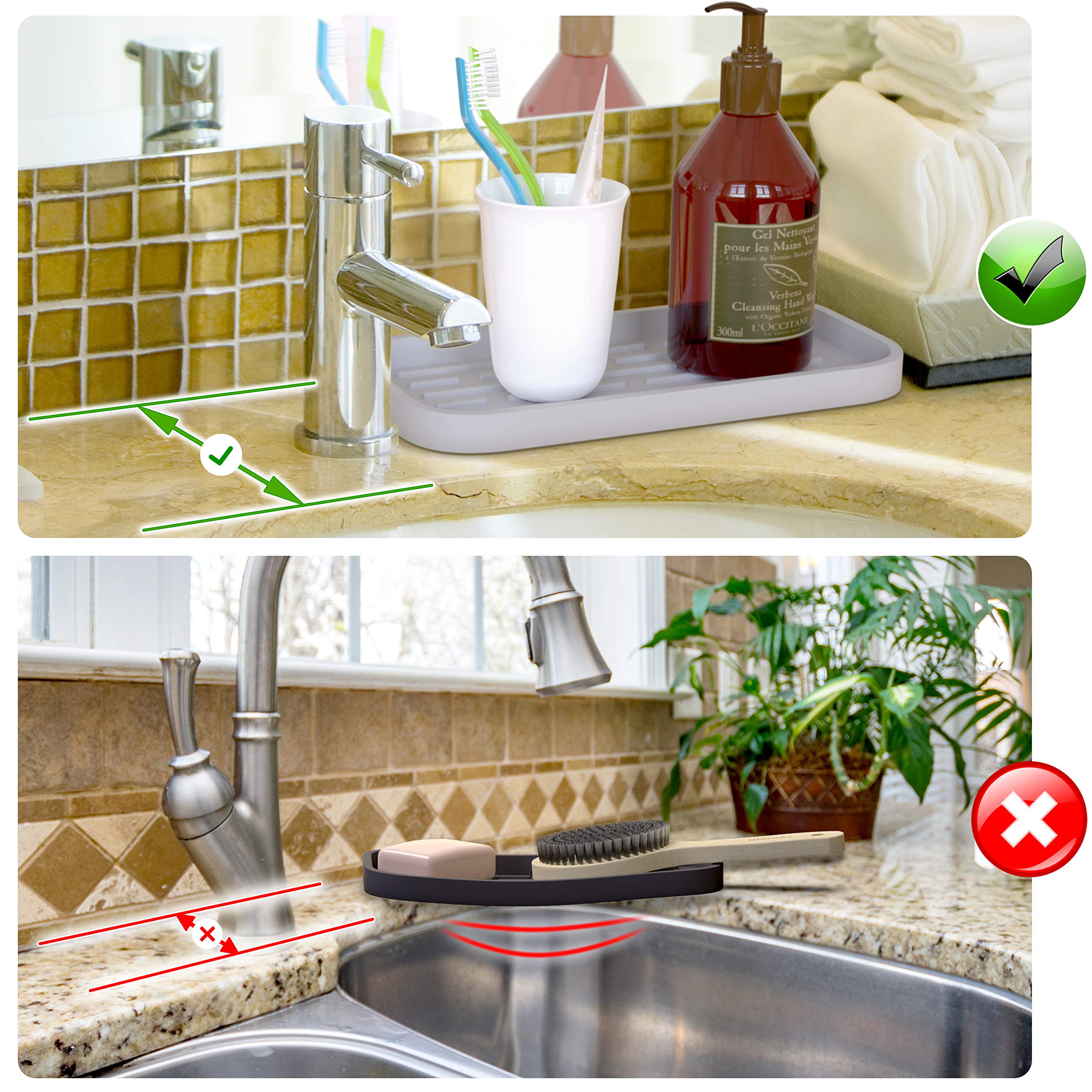 Zappoware Kitchen Sink Organizer | Silicone Sponge Holder - Storage Tray For Dish Sponge, Soap Dispenser, Scrubber 9.6''X 4.9''