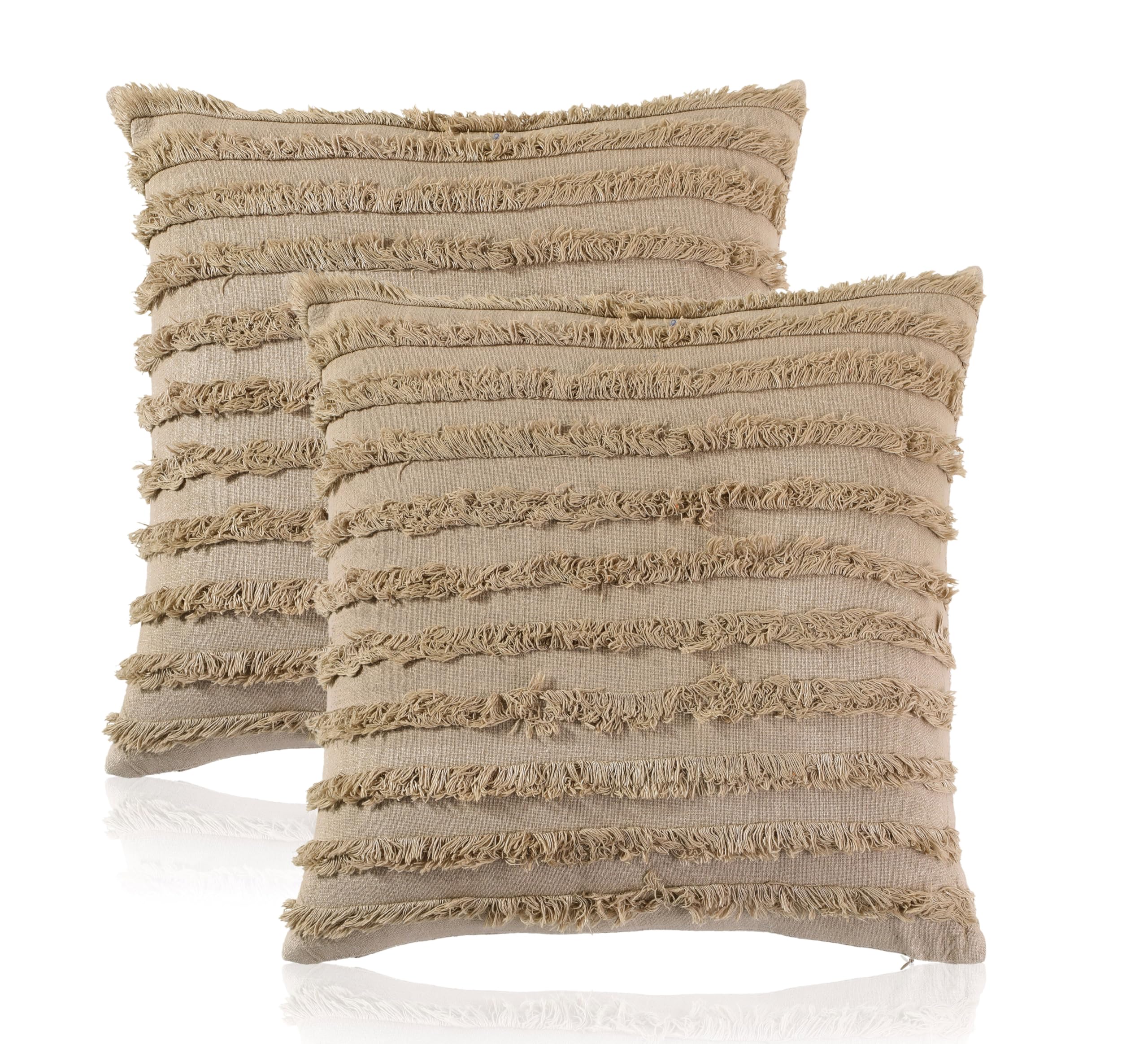 Mosey Cushion Covers 20 Inch X 20 Inch Cotton Set Of 2 | Boho Cushion Cover 20X20 For Sofa | Beige Throw Pillow Cover 50Cm X 50C