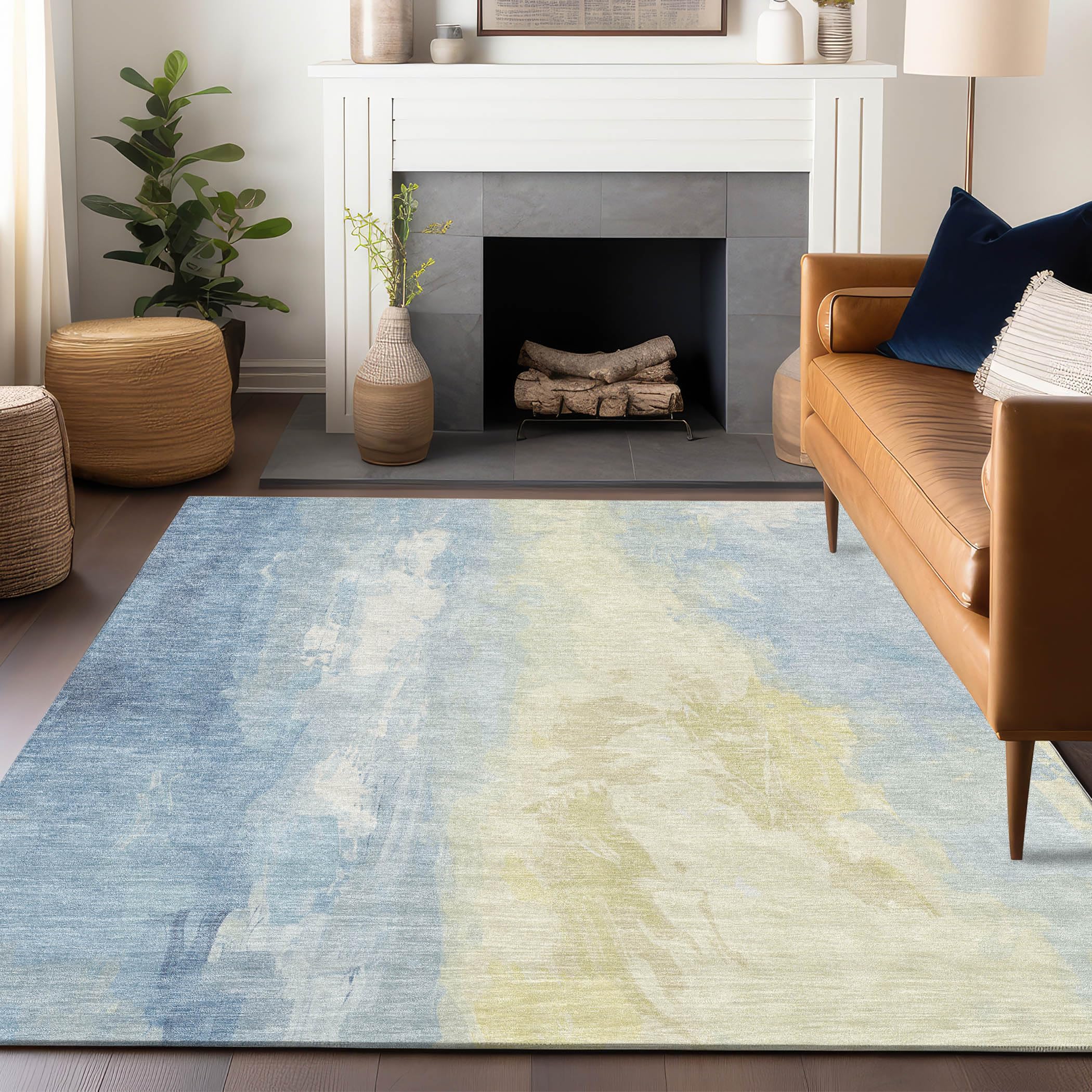 Machine Washable Indoor/Outdoor Chantille Denim 3 x 5 Rug