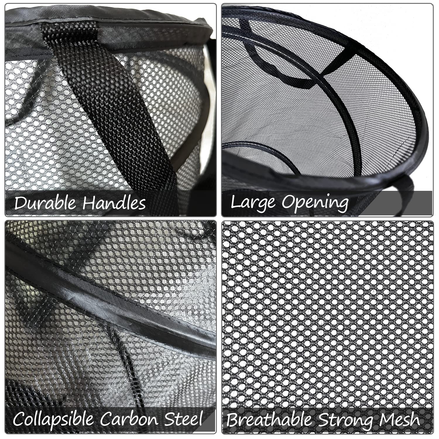 Battoo Black X-Large Collapsible Laundry Basket Foldable Mesh Pop Up Hamper With Handles For Laundry Room, Bathroom, Kids Room,