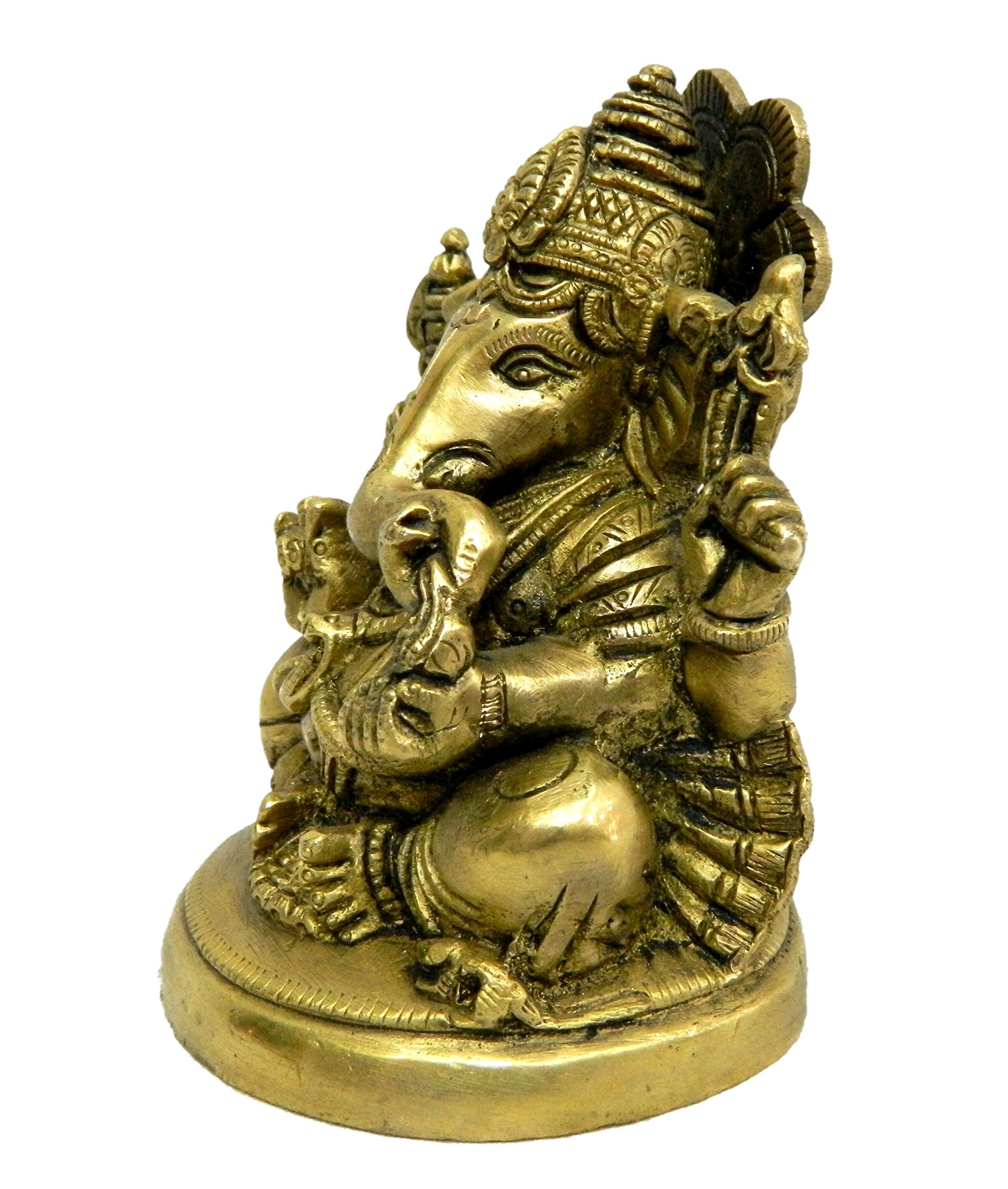 Kalarambh Brass Ganesha/Ganesh/Ganpati Idol Murti Statue For Home Pooja Puja Mandir Decor Collectible Handicraft Art, Yellow, 3