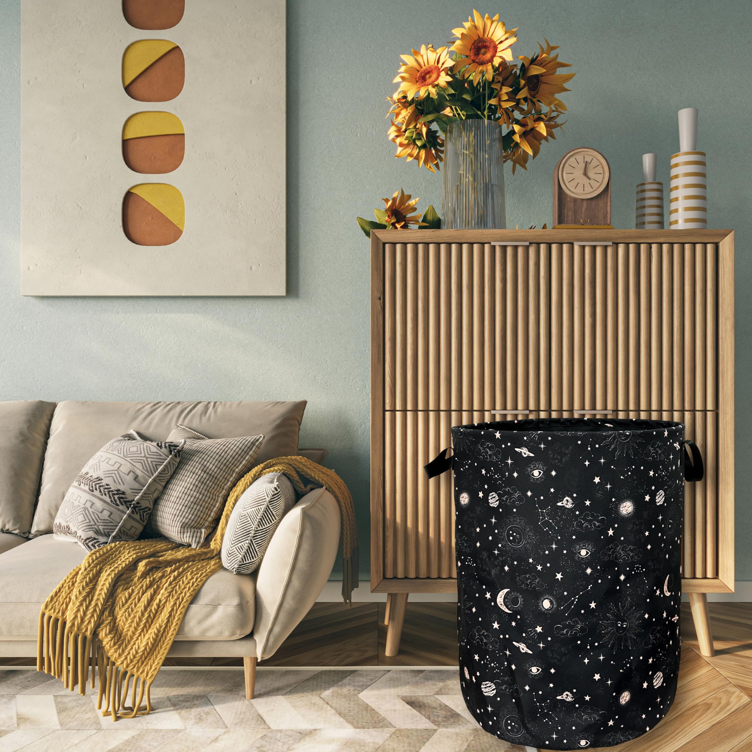 Moon And Stars Laundry Basket Foldable With Handles Colorful Tote Bag Oxford Cloth Funny Galaxy Laundry Hamper Clothes Storage B