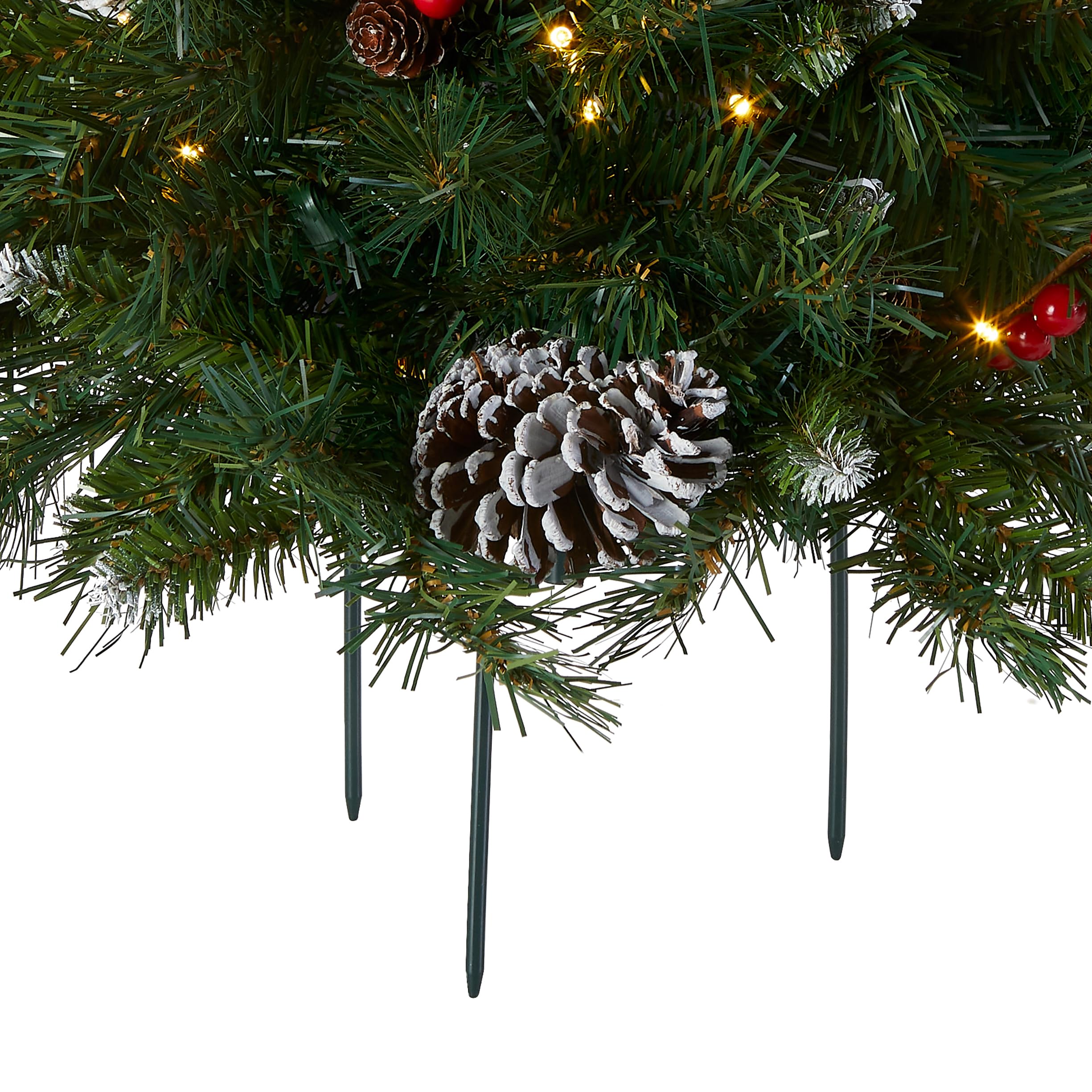 National Tree Company National Tree 18 Inch Frosted Urn Filler With Cones, Red Berries, Tripod Stake And 35 Warm White Battery O