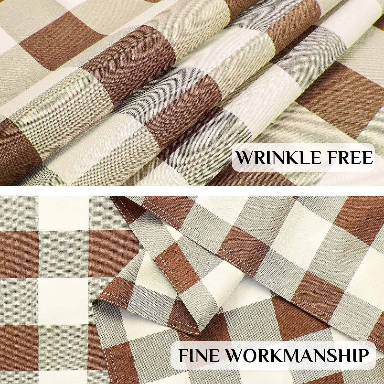 Softalker Fall Gingham Checkered Rectangle Tablecloth - Waterproof Buffalo Plaid Table Cloth Stain Resistant Washable Polyester Table Cover for Holiday/Dining/Party - Coffee and White  54 x 120 Inch