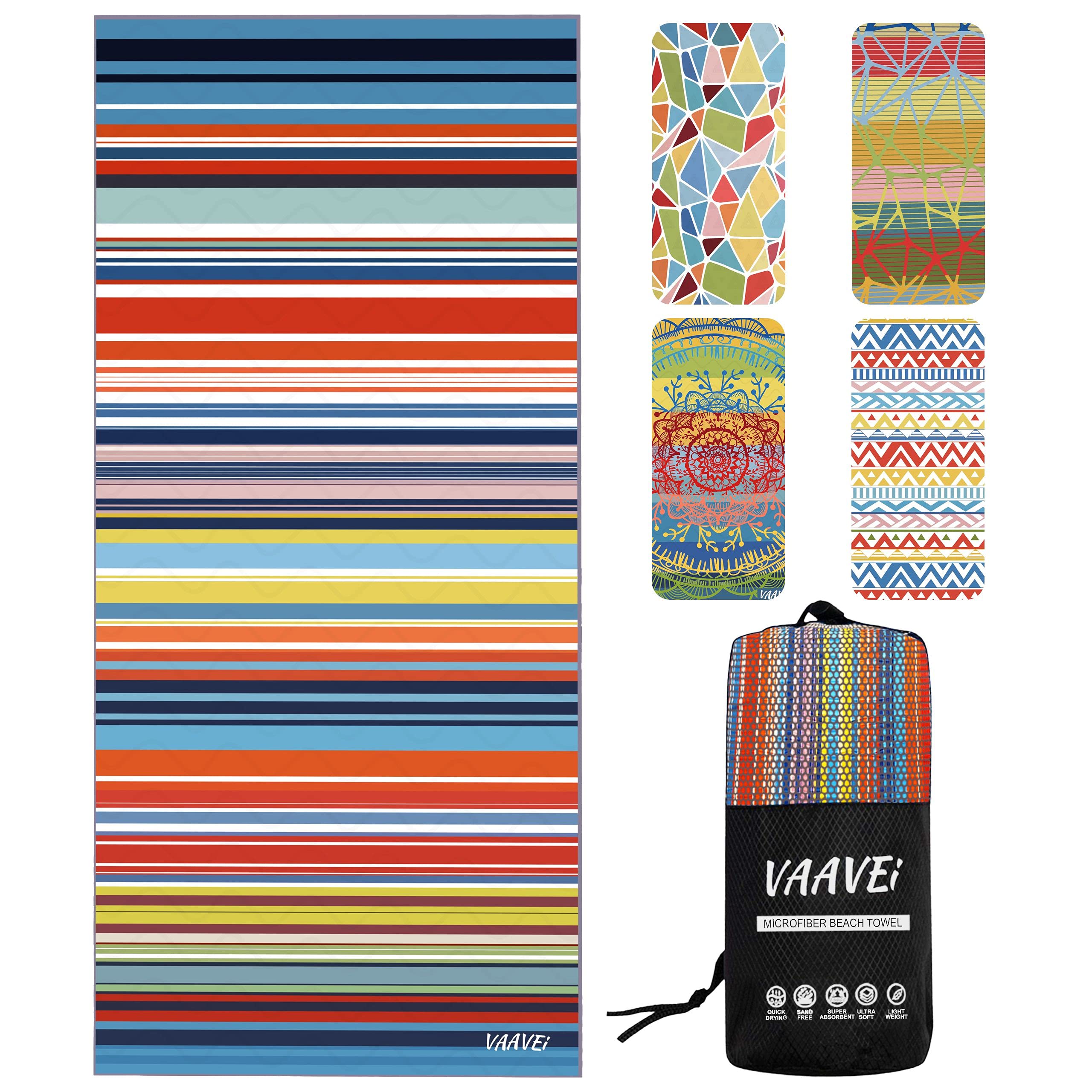 Vaavei Beach Towel - Quick-Drying And Absorbent - Lightweight And Compact Microfiber Towel (Stripe)