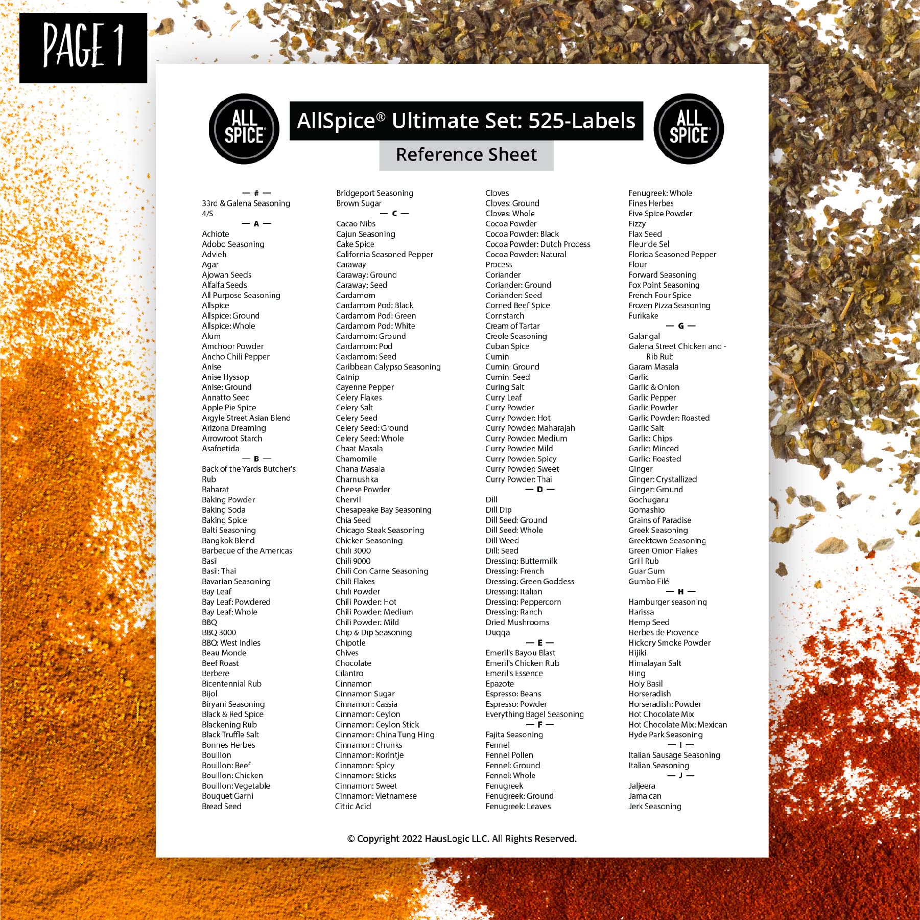 Allspice Ultimate Spice Label Set 525 Preprinted Water Resistant Round Spice Jar Labels Set 1.5 With Extra Fine White Paint Pe