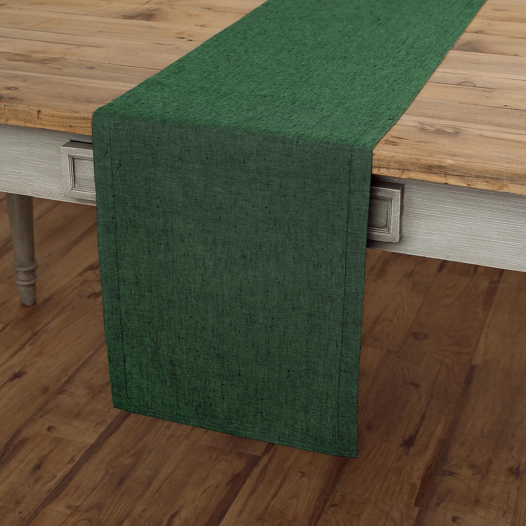 Solino Home Linen Table Runner 132 Inches Long - 100% Pure Linen Forest Green Table Runner 14 X 132 Inch - Machine Washable Dini