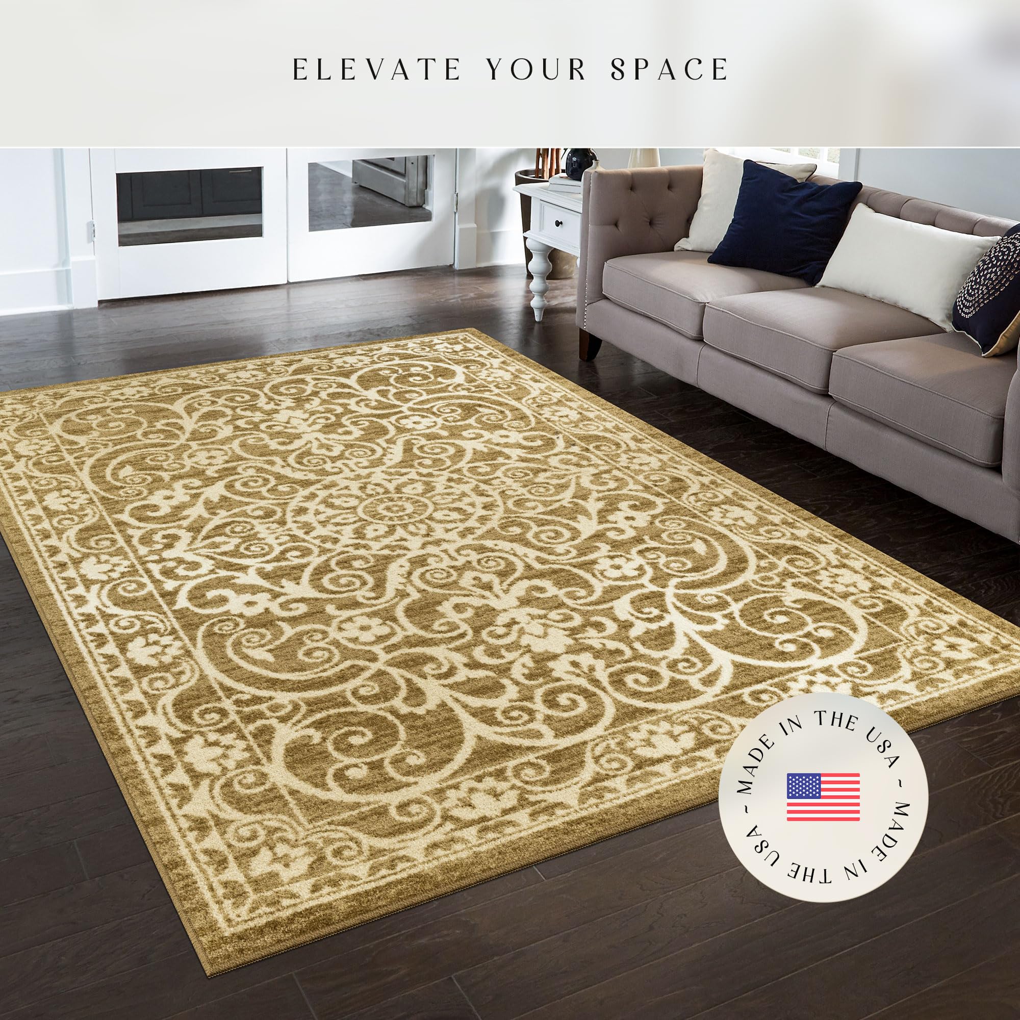 Maples Rugs Pelham Transitional Area Rugs - Made in USA - Low Pile, Non Slip, Pet-Friendly Large Mat for Bedroom, Office, Living