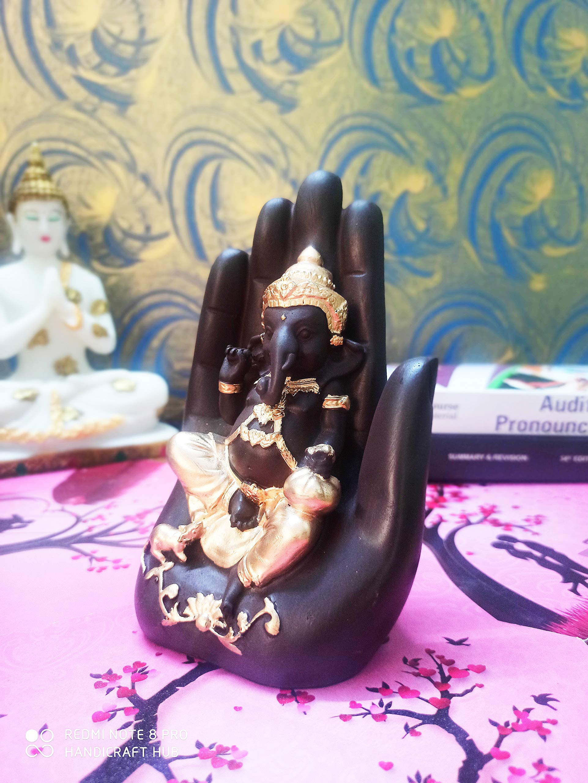 Craftomanic Polyresin Palm Ganesh Idol/Ganesha On Hand Statue/Ganpati Showpiece For Feng Shui Or Vastu Figurine Gift Item (4 X 3