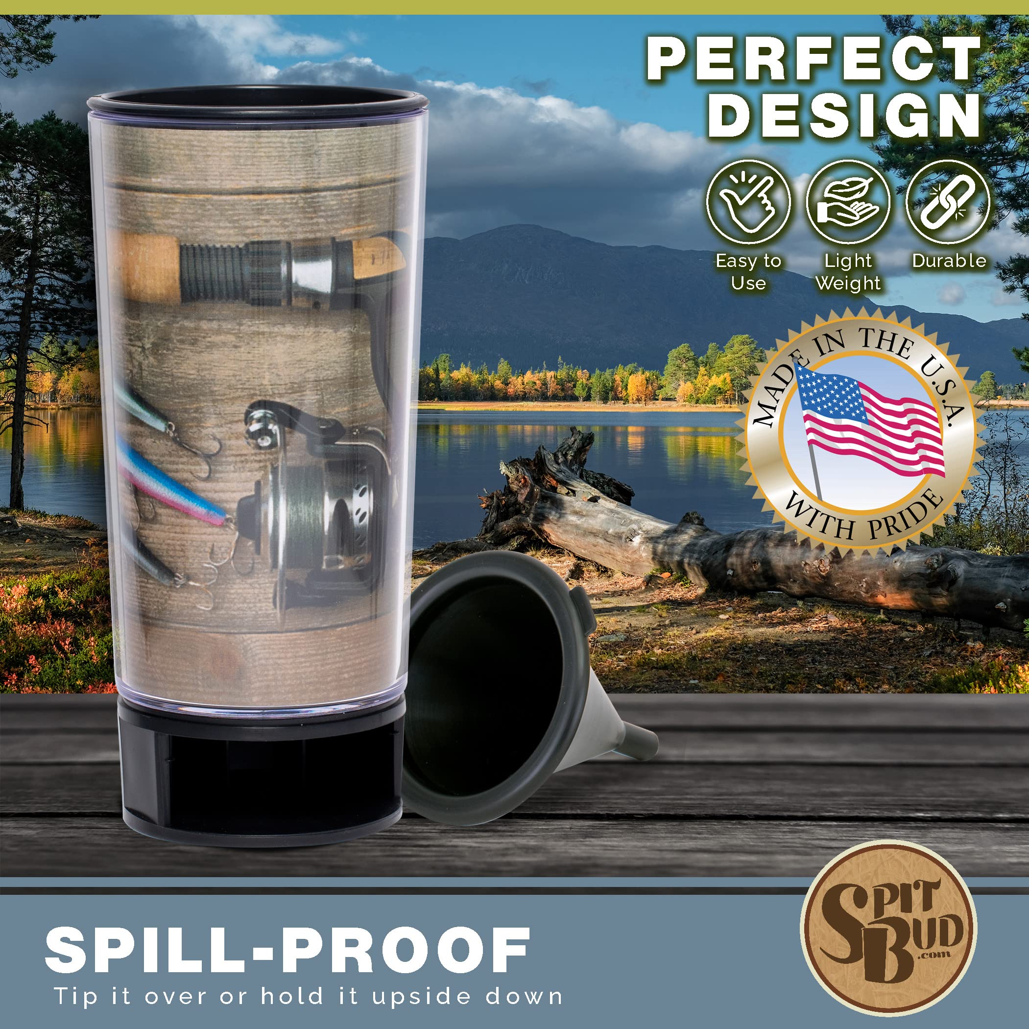 Fishing Rod by Spit Bud - The Ultimate Spittoon for Chew - Portable Dip & Snuff Cup with Lid, Pop Tab, Spill-Proof Funnel, Can C