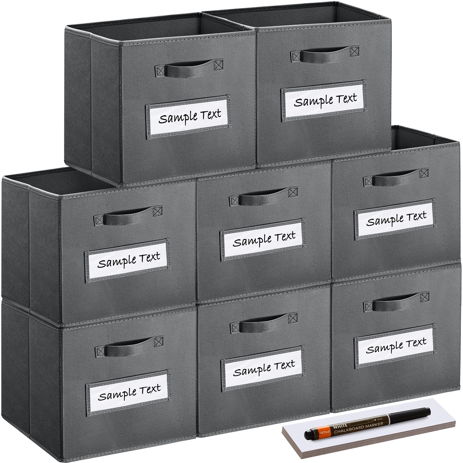 Artsdi 13X13 Inch Cube Storage Bins(Set Of 8)-Basket Bins With 8 Labels Window Cards & A Pen - Collapsible Storage Organizer Box