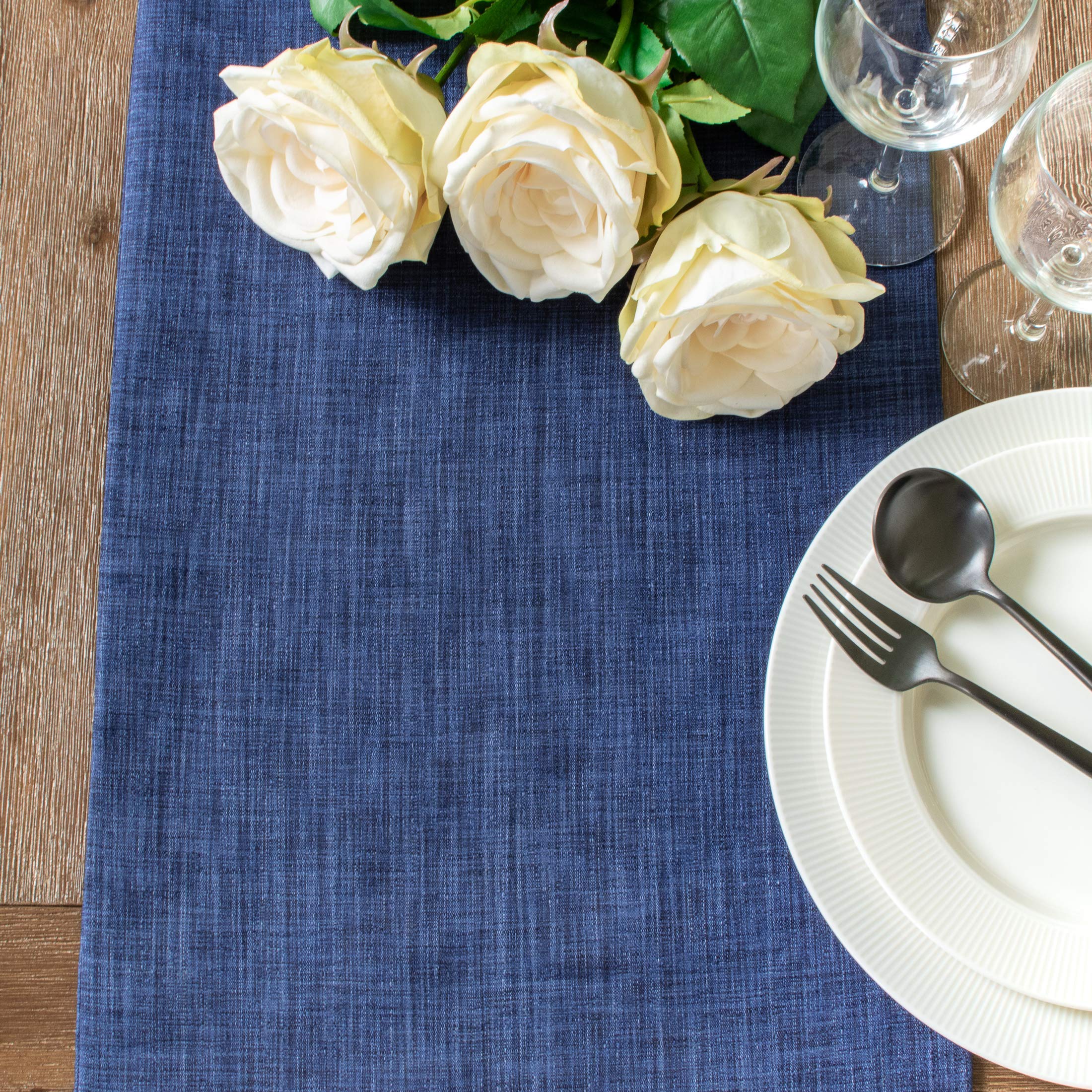 The White Petals Dark Blue Dresser Scarf Table Runners (13X36 Inch, Pack Of 1) Fabric Lined | Properly Finished, No Fray Edges |